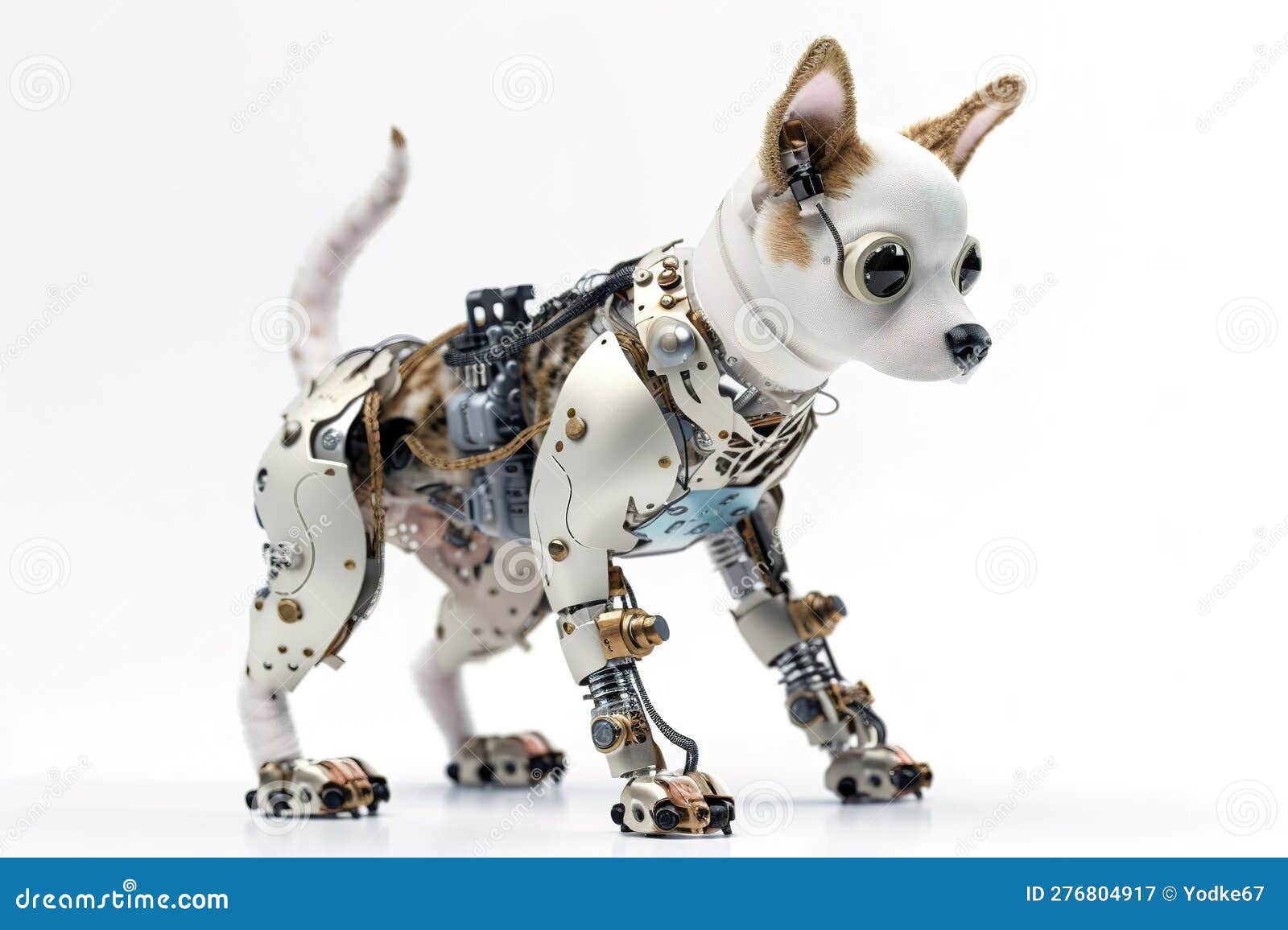 Image of a Chihuahua Modified into a Robot on a White Background