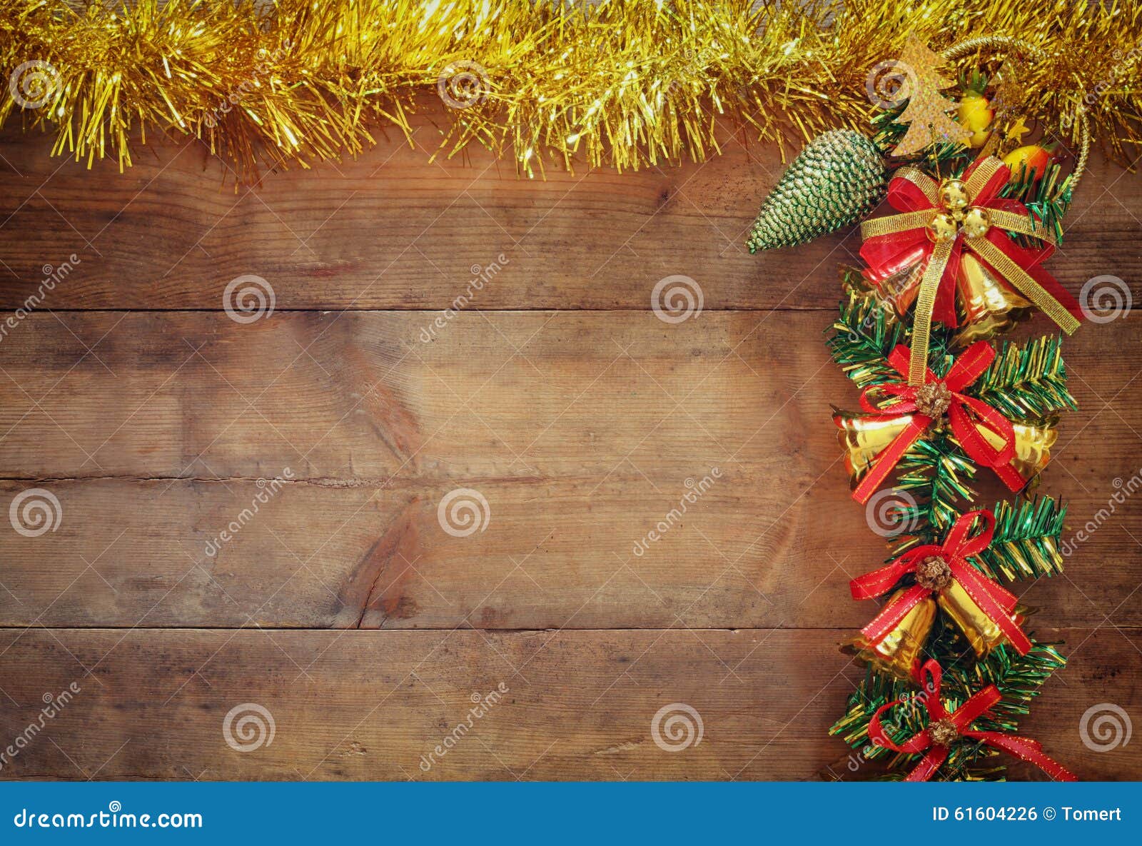 Image of Christmas Festive Decorations on Wooden Background. Retro ...