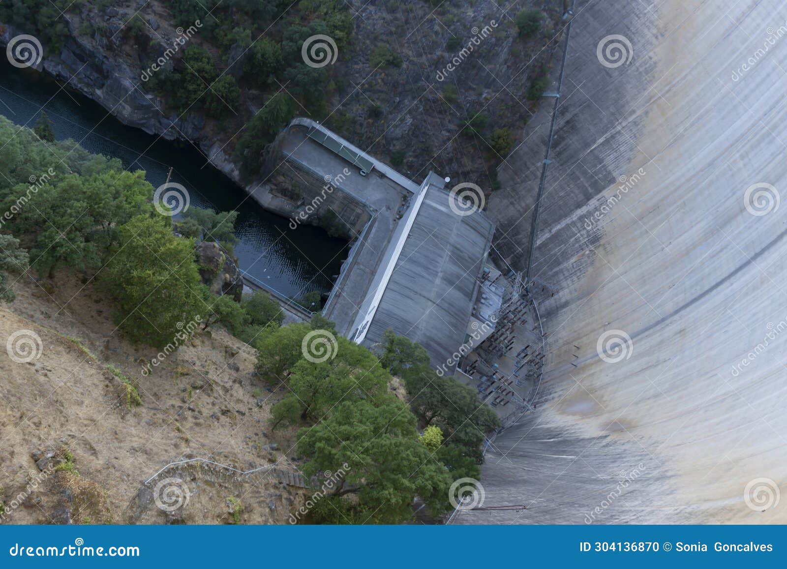 top view from cabril dam in zezere river
