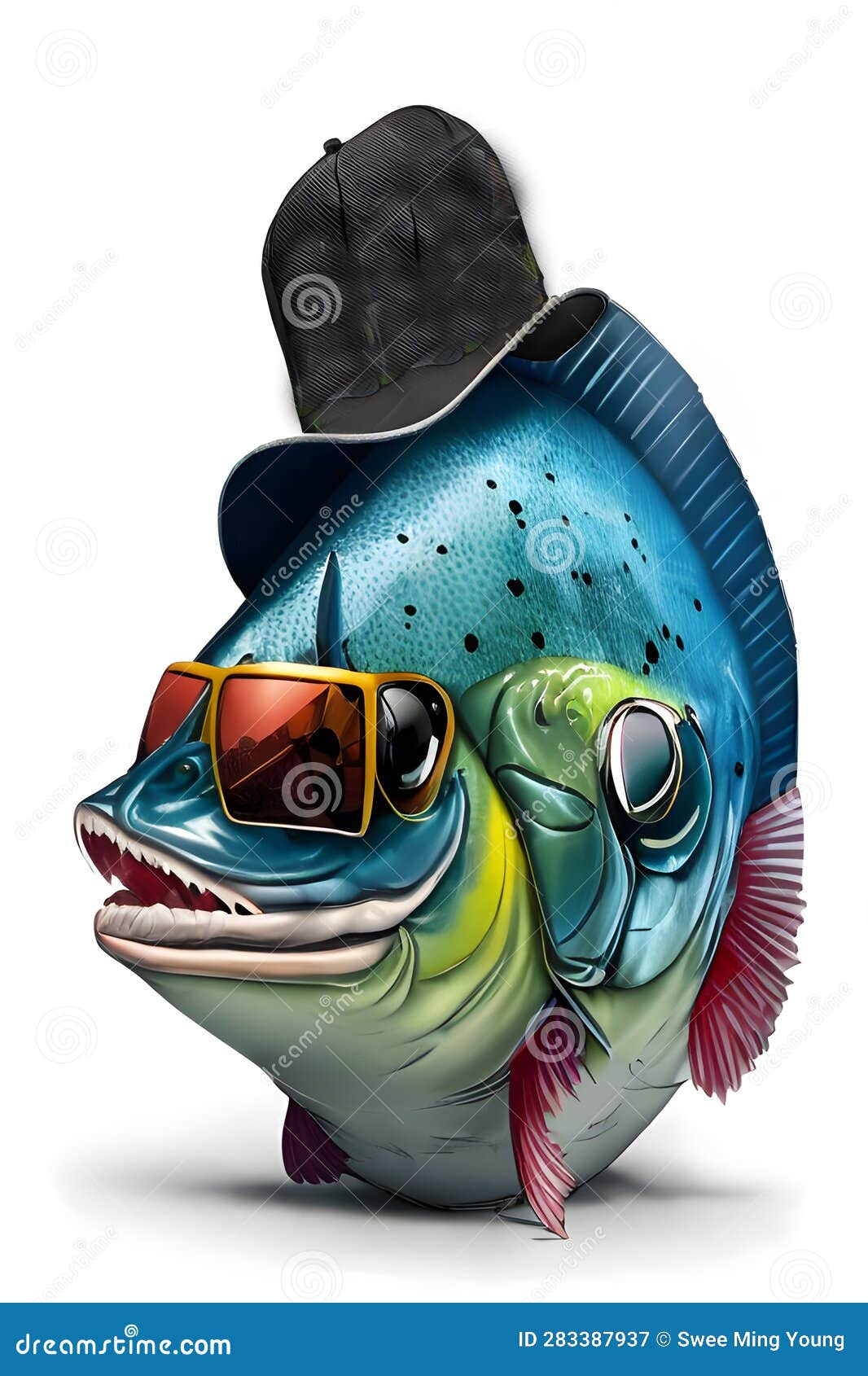 Image of a Colorful Cartoon Bass Fish Wearing Sunglass, Wearing Oversize  Tucker Cap. Stock Illustration - Illustration of freshwater, wild: 283387937