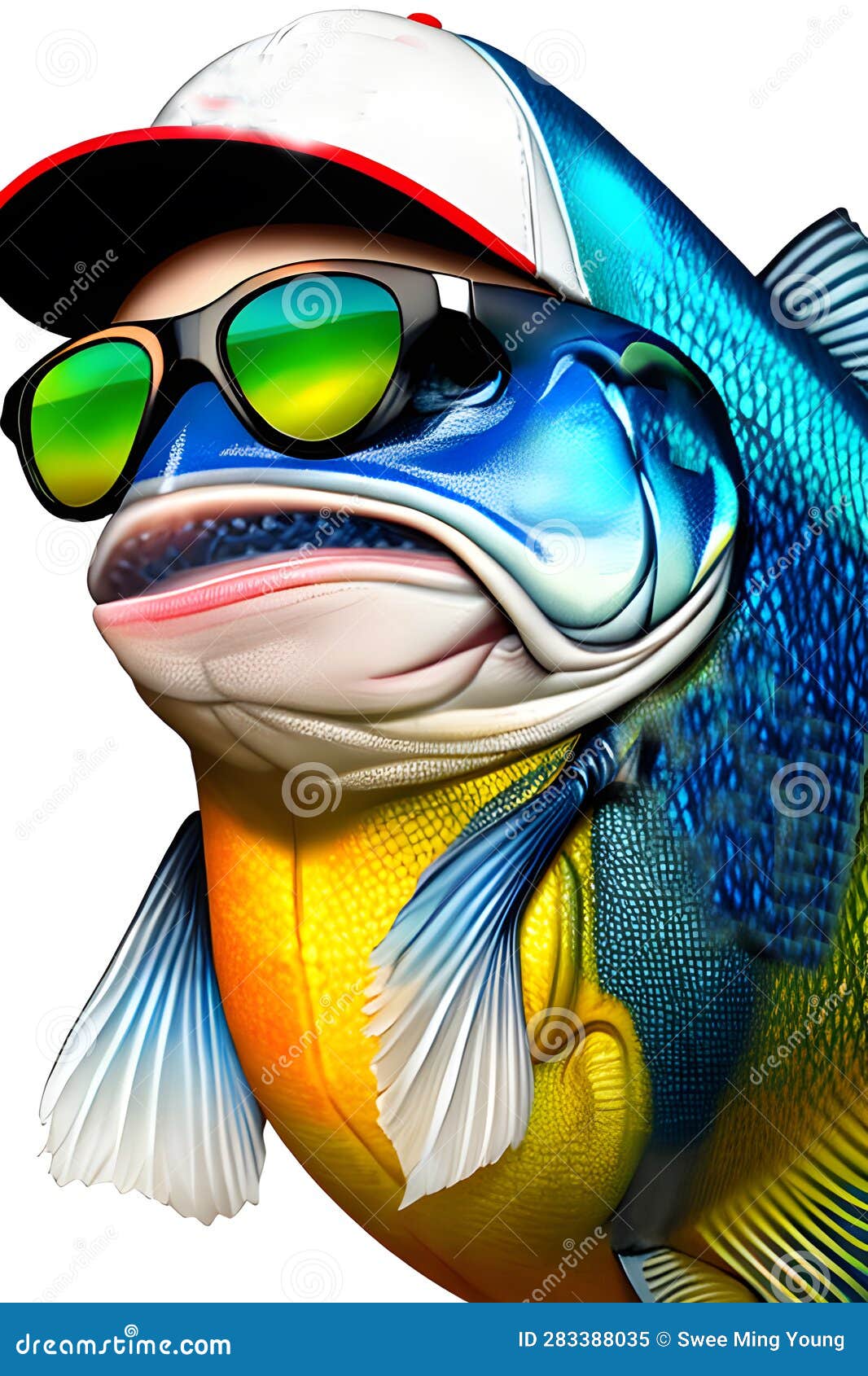 Image of a Colorful Cartoon Bass Fish Wearing Sunglass, Wearing Oversize  Tucker Cap. Stock Illustration - Illustration of aquatic, artificial:  283388035