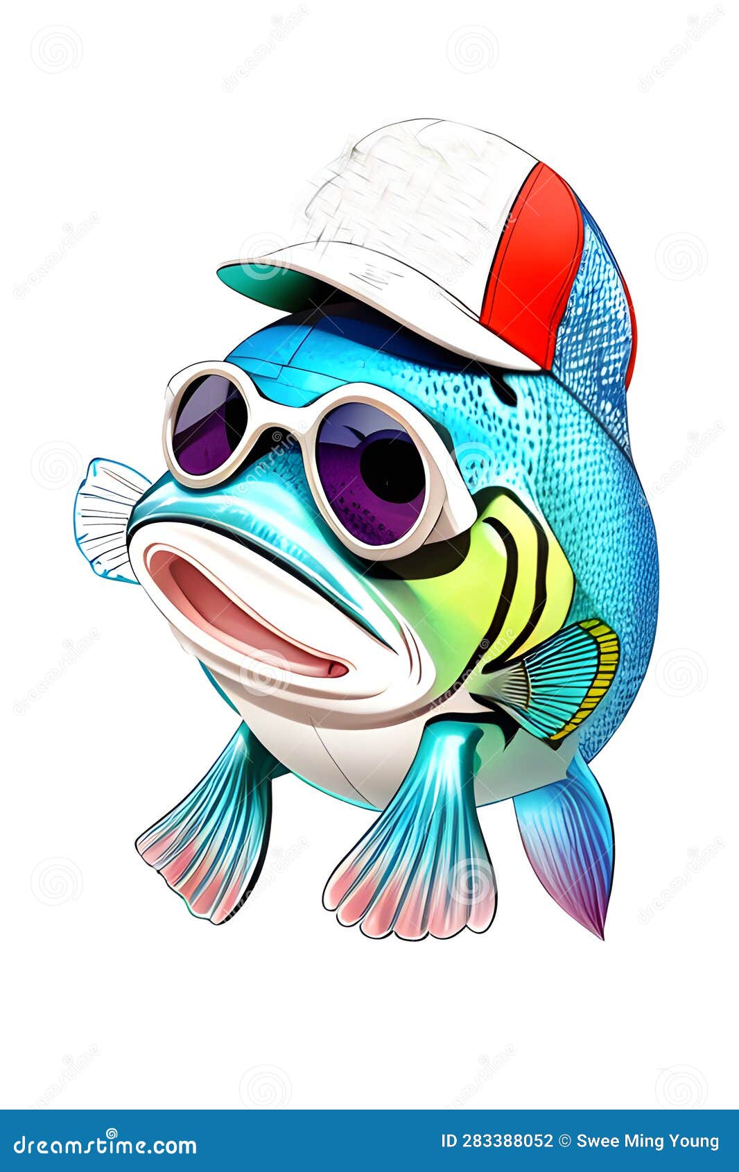 Image of a Colorful Cartoon Bass Fish Wearing Sunglass, Wearing