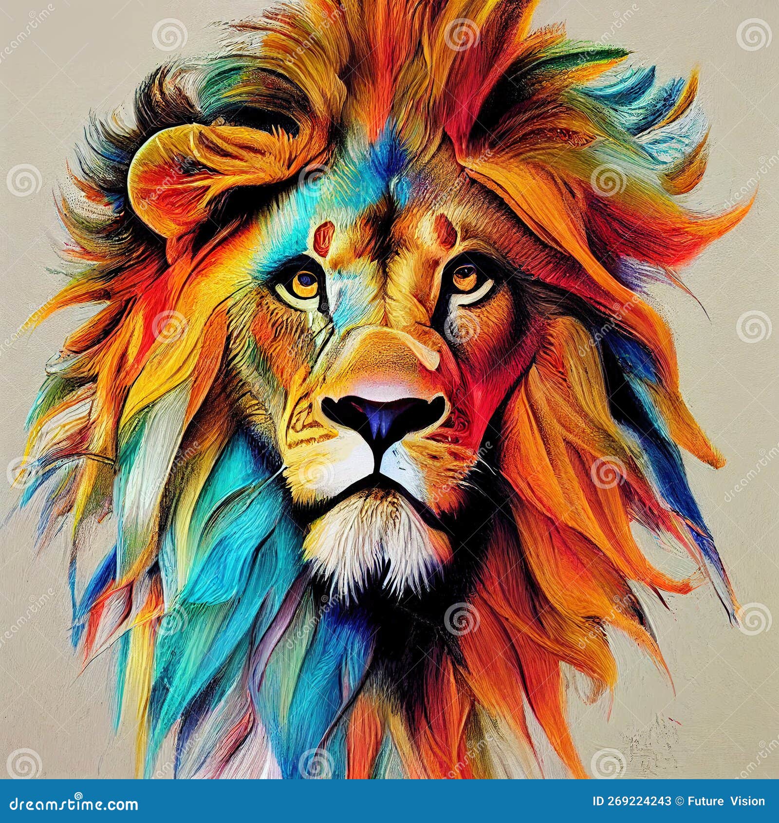Image of on Colorful Lion Head on Beige Background Stock Image - Image ...