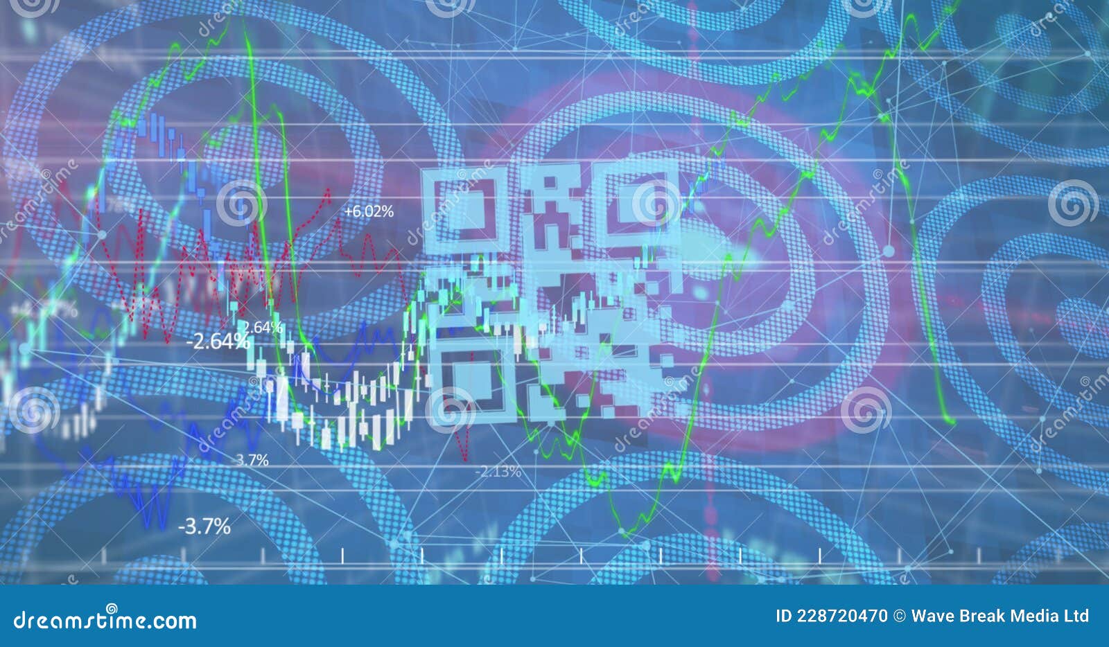 Image of Colourful Qr Codes Floating with Graphs Data and Information