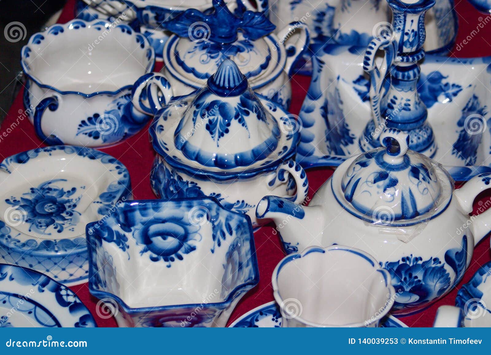 The Image Of The Counter With Traditional Russian Ceramics Made Of