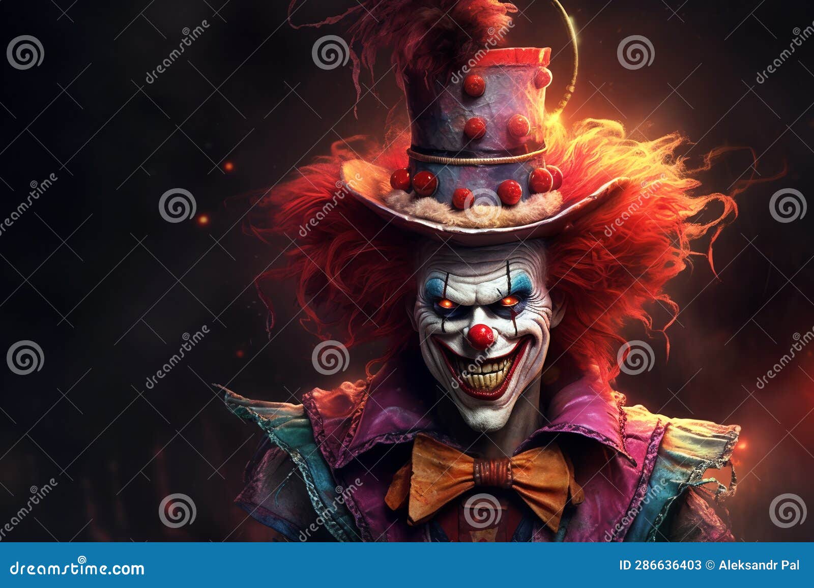 scary circus clown with an evil smile. ai generative