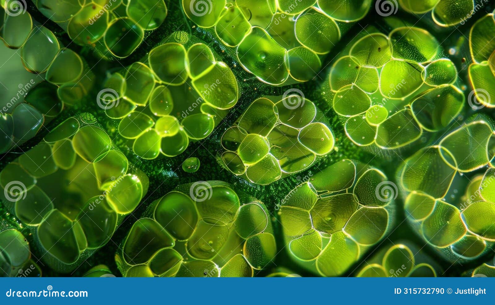 an image of a cross section of a plant stem reveals vibrant green parenchyma cells densely packed and full of