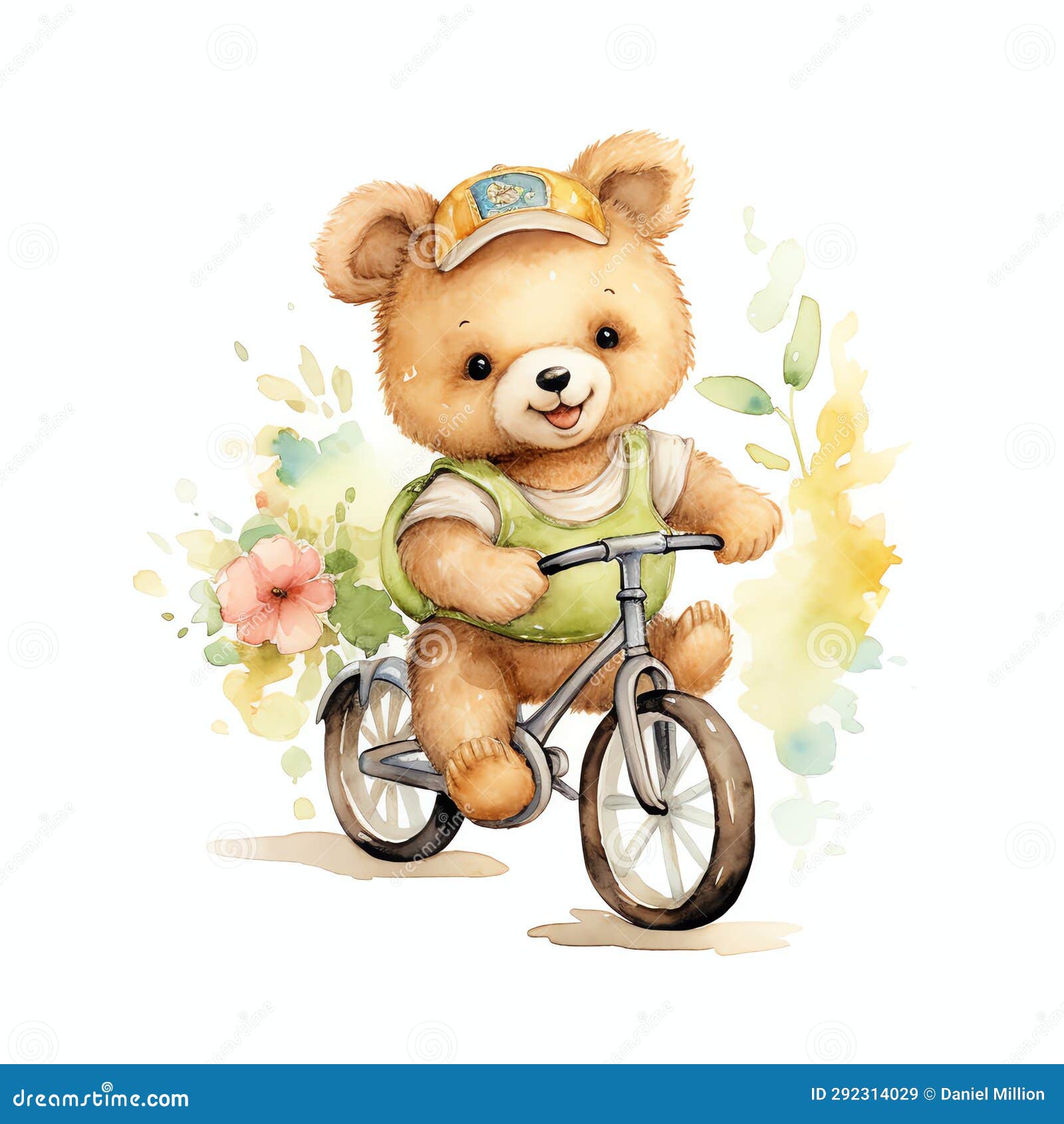 Cute Watercolor Bear on Bicycle Illustration, Teddy Bears Clipart Stock ...