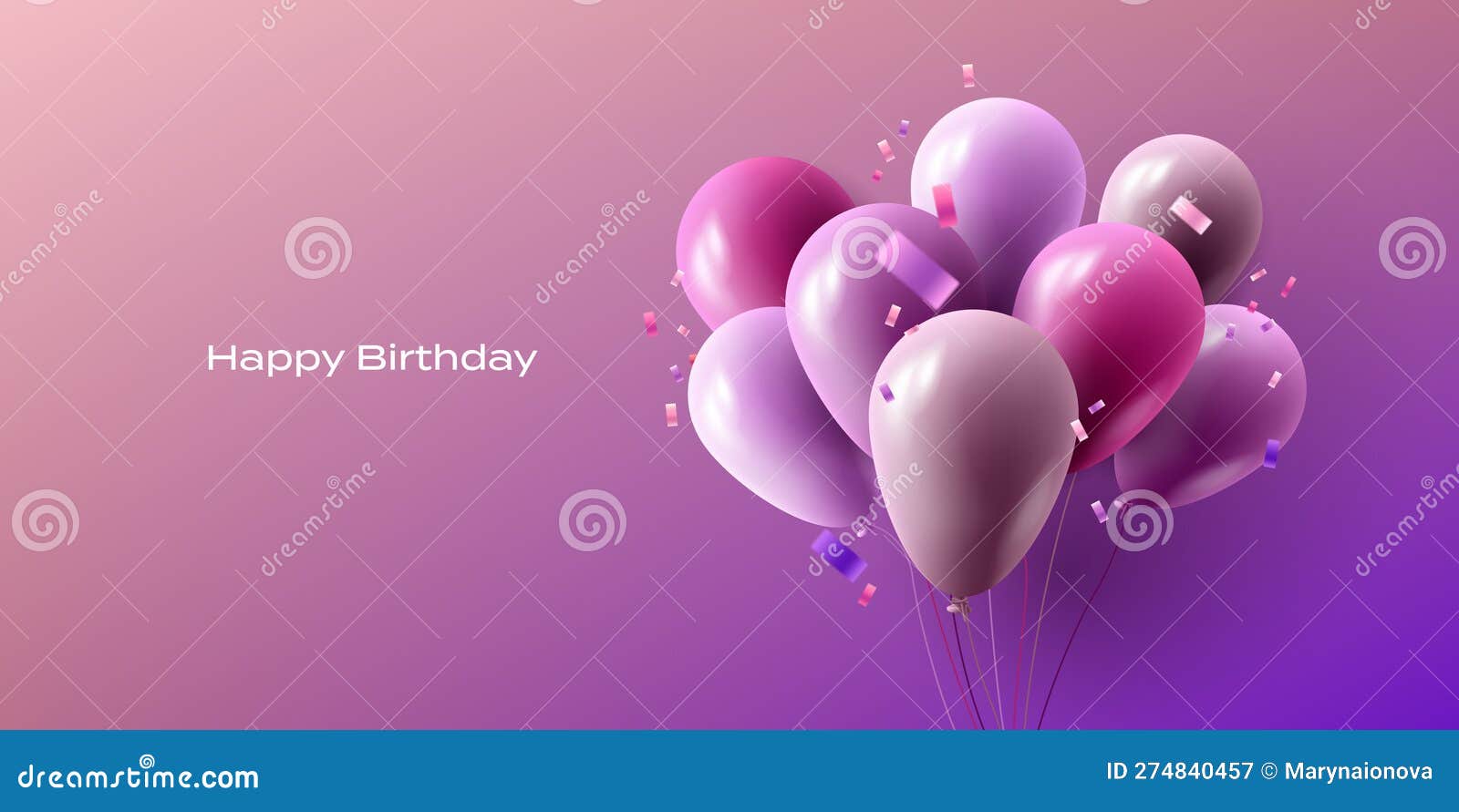 Souhait d'anniversaire avec ensemble de ballons réalistes rose