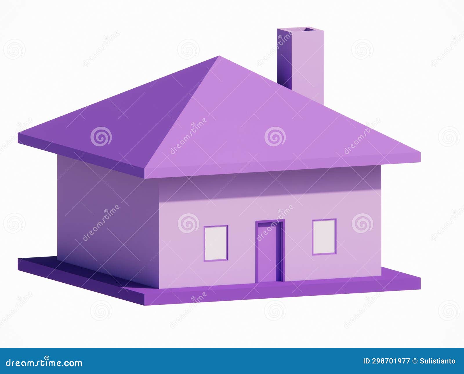 Image of 3D Model Rendering of a Minimalist Purple Box House Stock