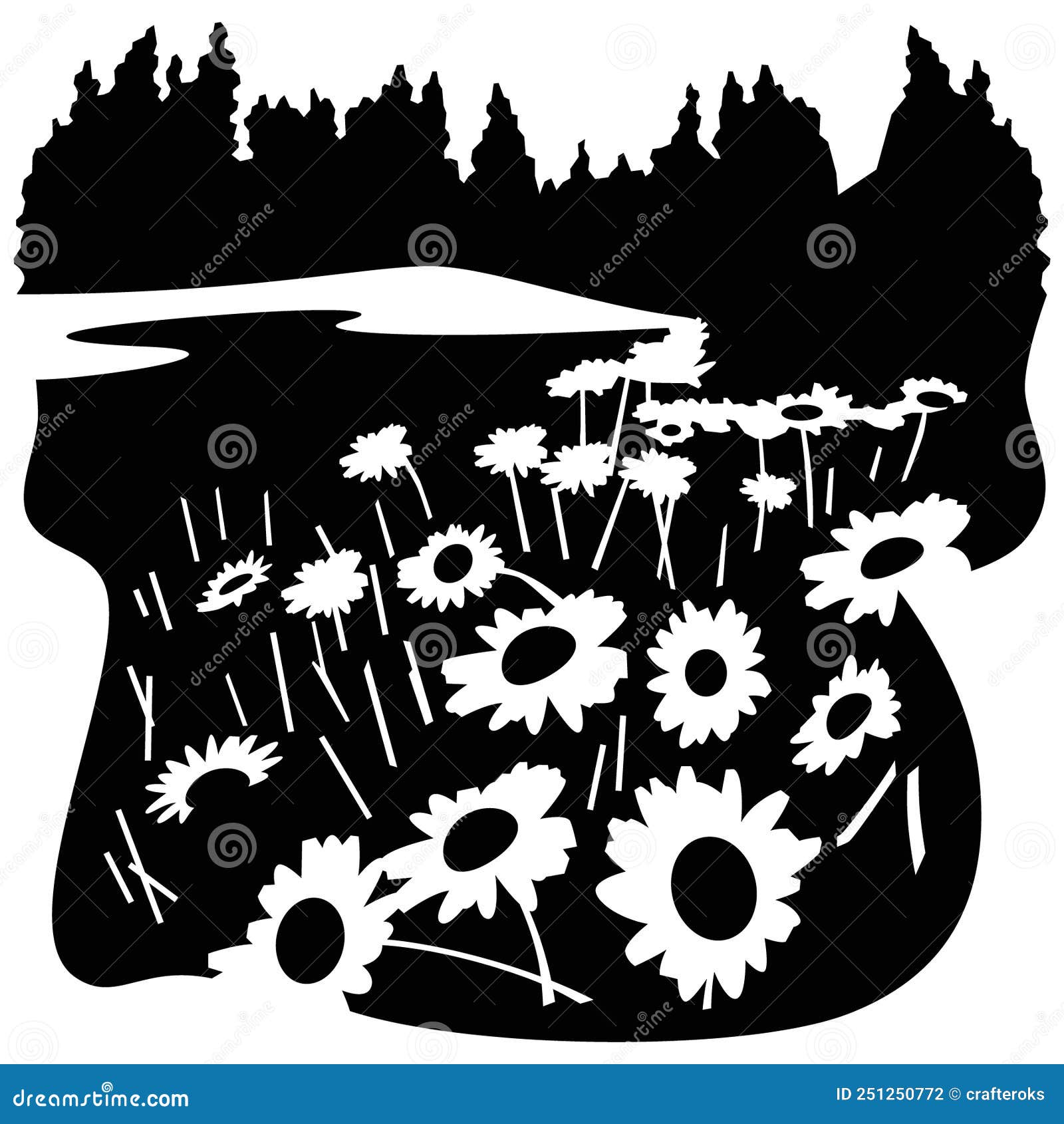 Daisy Field Outline Sketch Hand Drawing,Daisy Wallpaper Background RoyaltyFree Stock Image