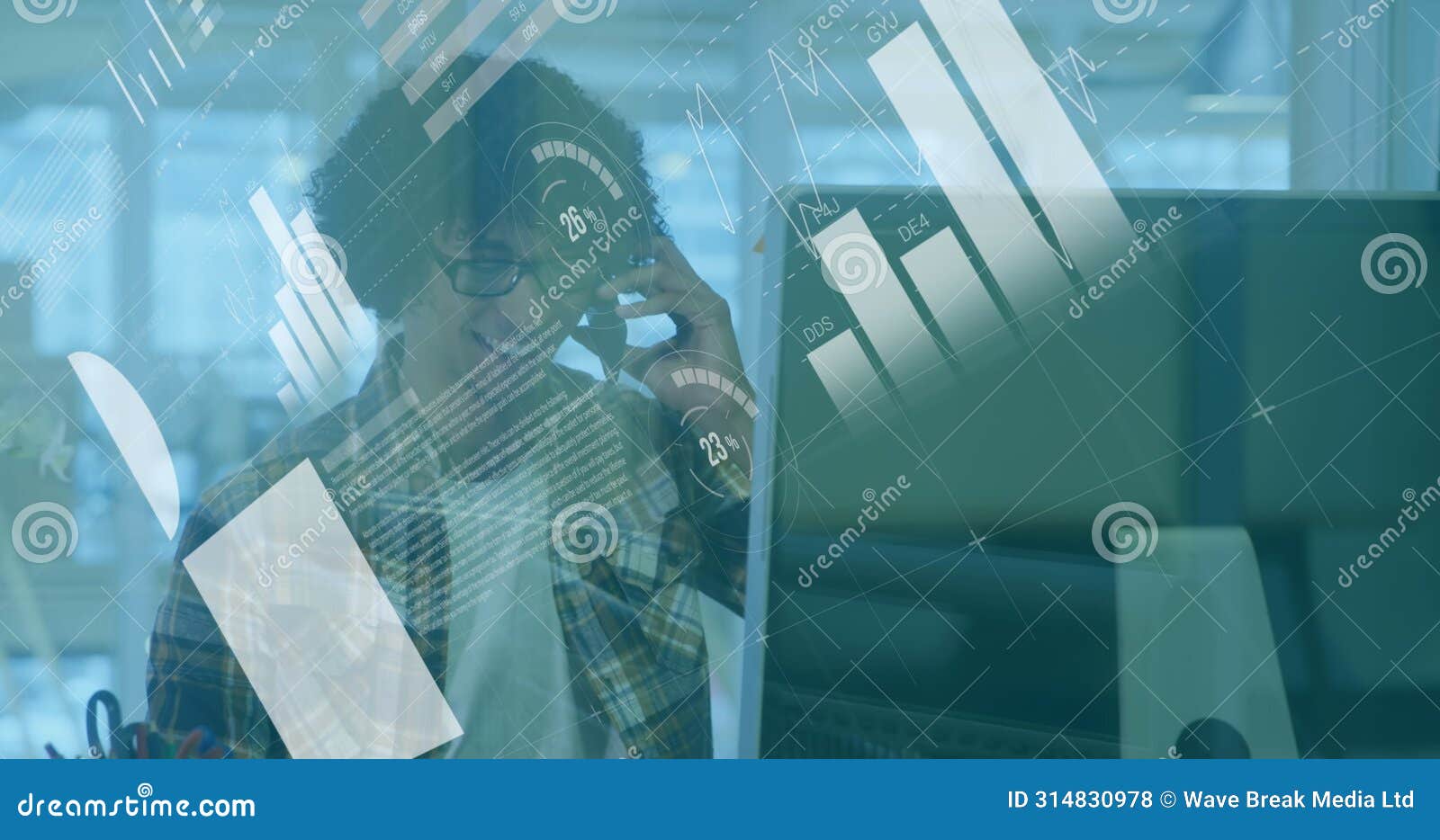 image of data processing over biracial businessman
