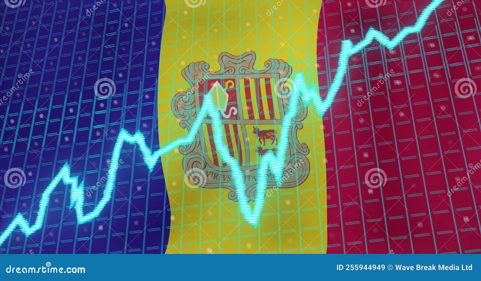image of data processing and stagflation text over flag of andorra
