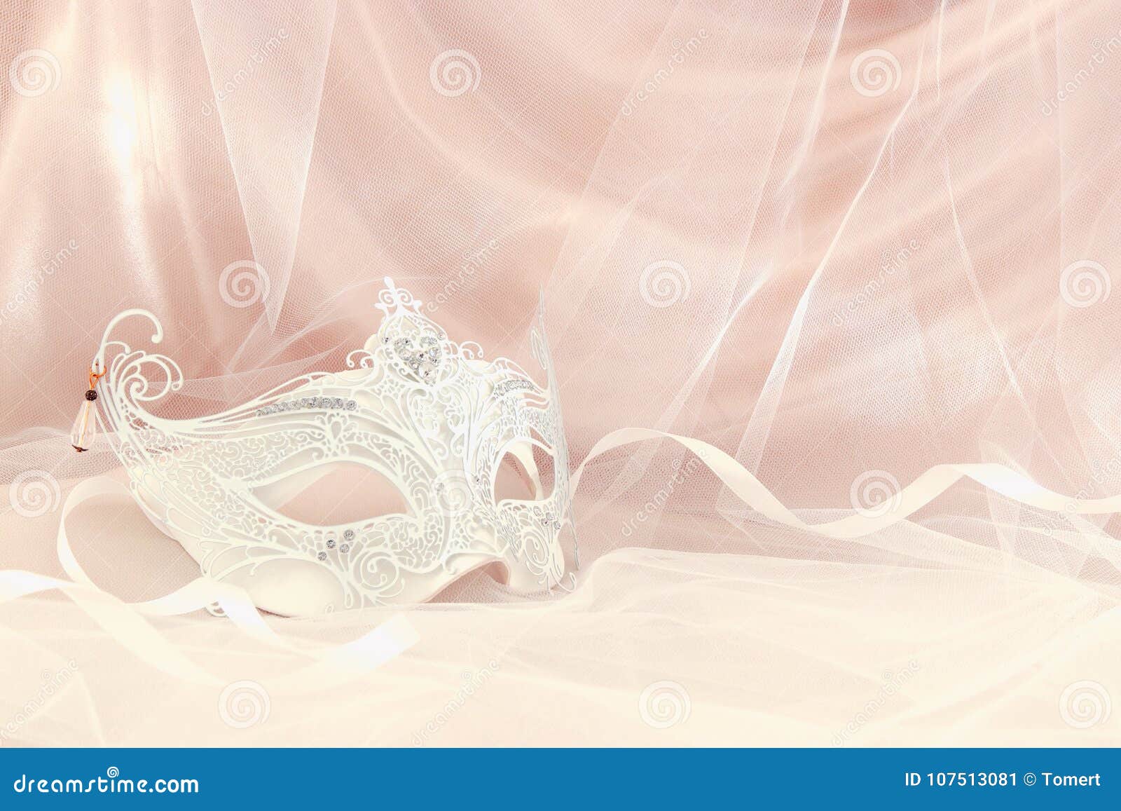 Image of Delicate and Elegant White Venetian Mask in Front of Tulle ...