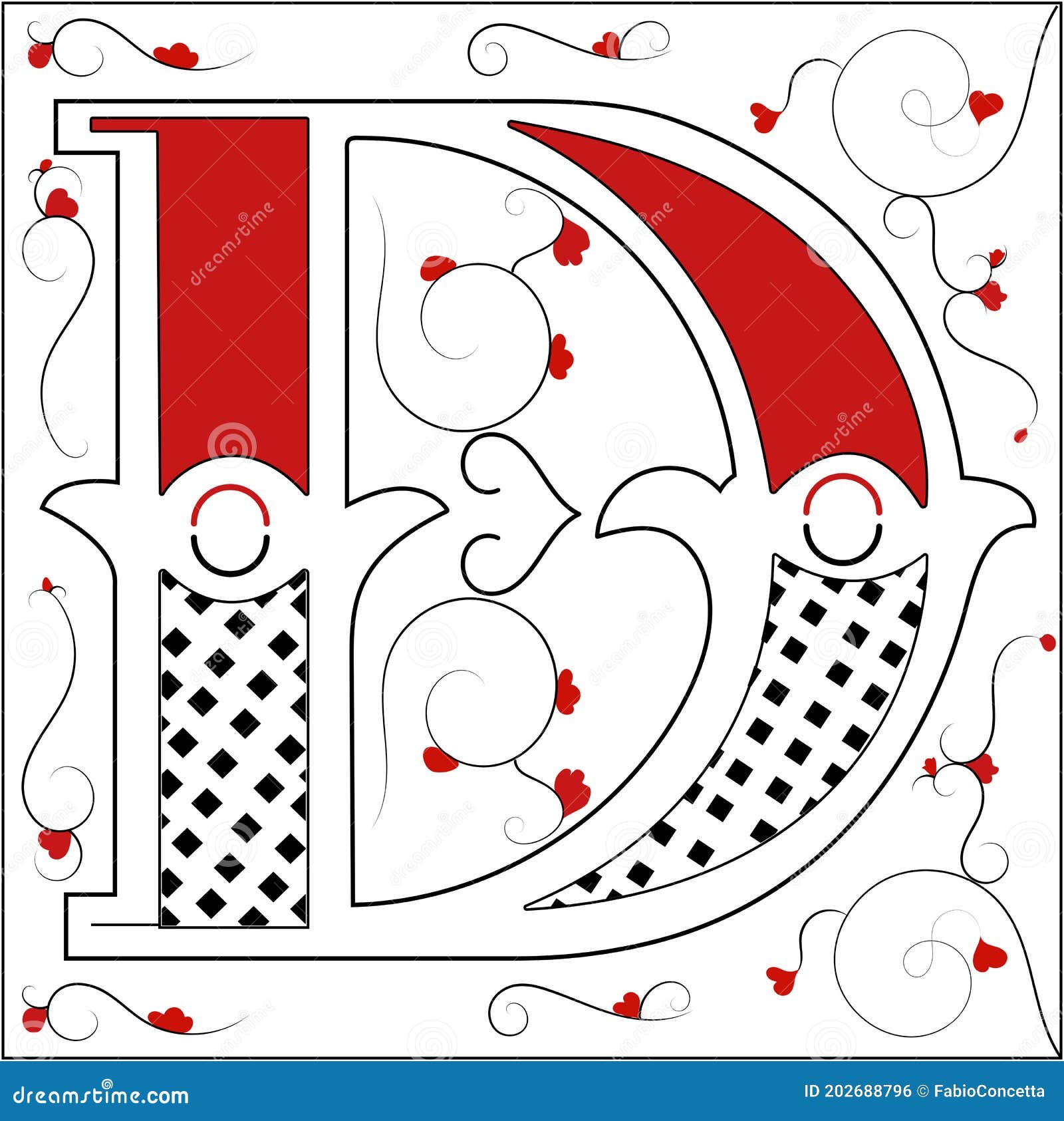 Abstract Background of Illuminated Elegant Letter D in Medieval Style