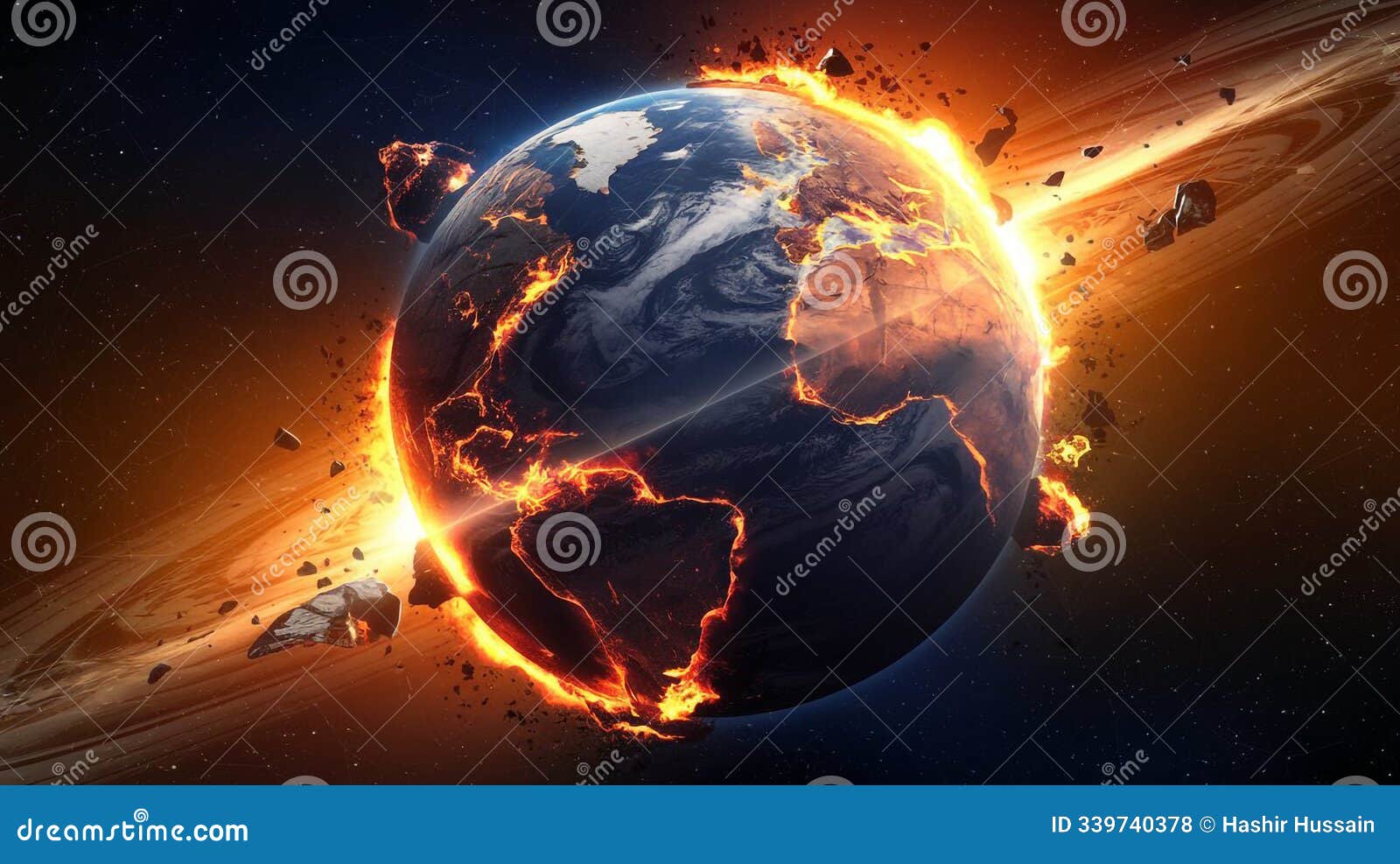 burning planet earth in space  cosmic apocalypse  world on fire  fiery disaster  apocalypt