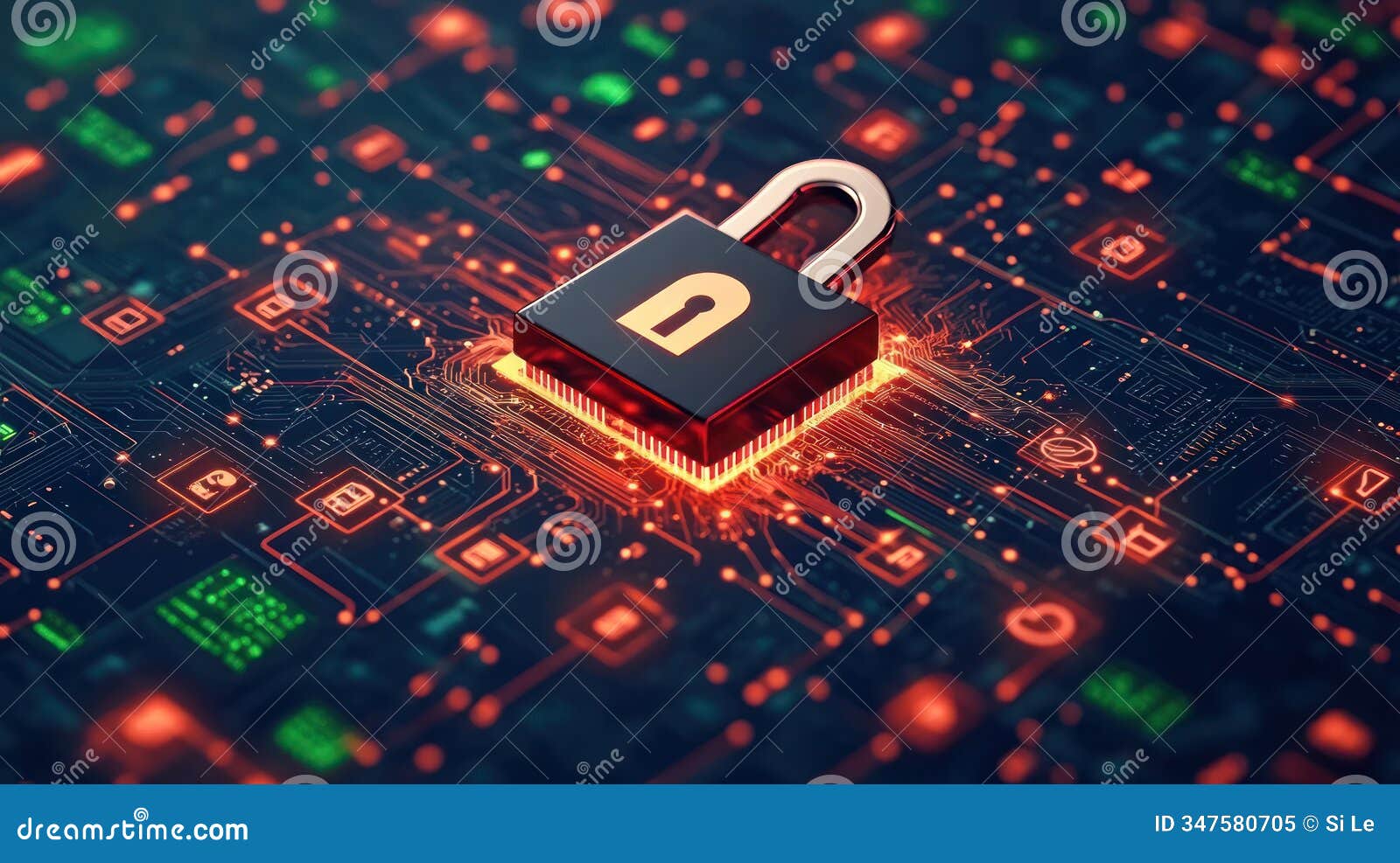 secure your digital world with cybersecurity lock and icons