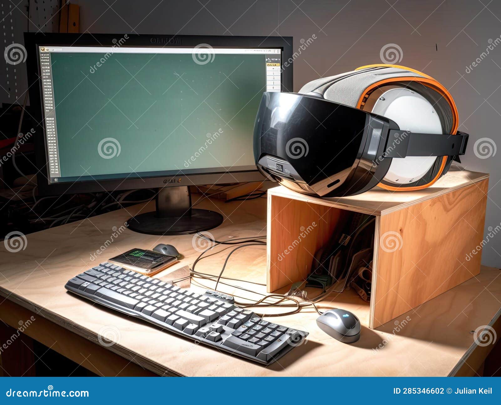 VR Headset and Computer Monitor Future of Work Stock Illustration