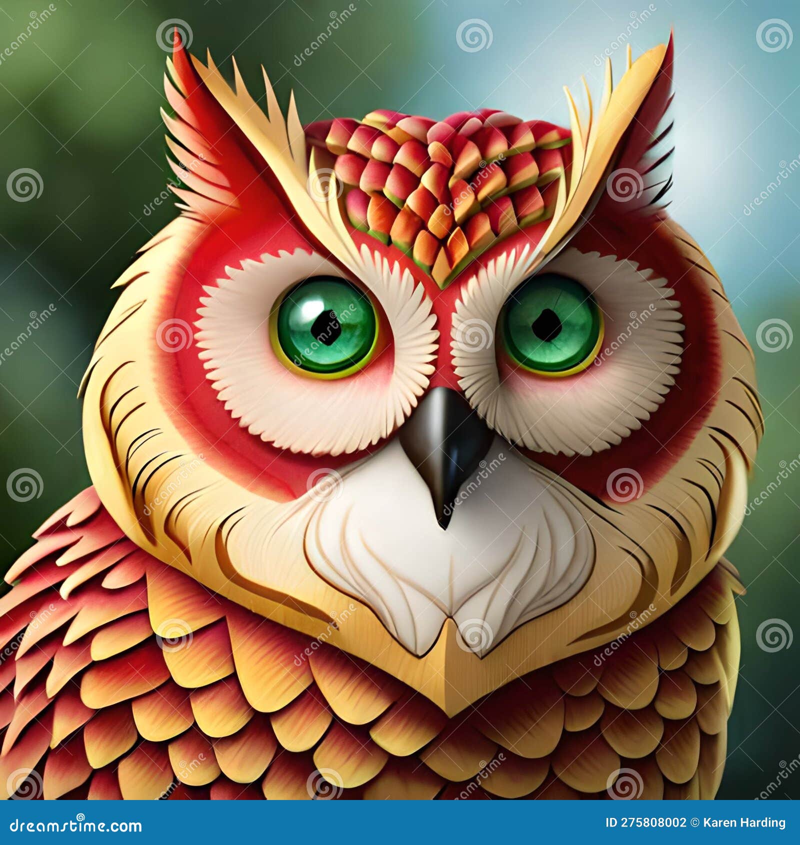 watermelon colored owl portrait