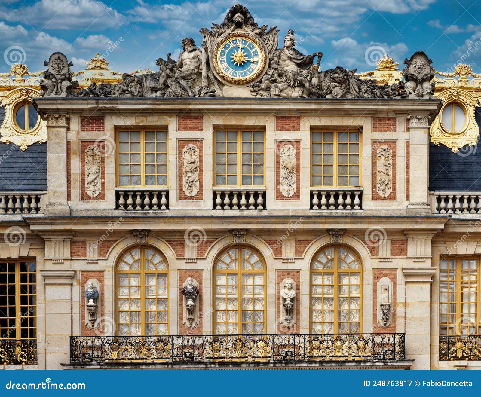 Castle of Versailles Royal Apartment with Clock Editorial Photography