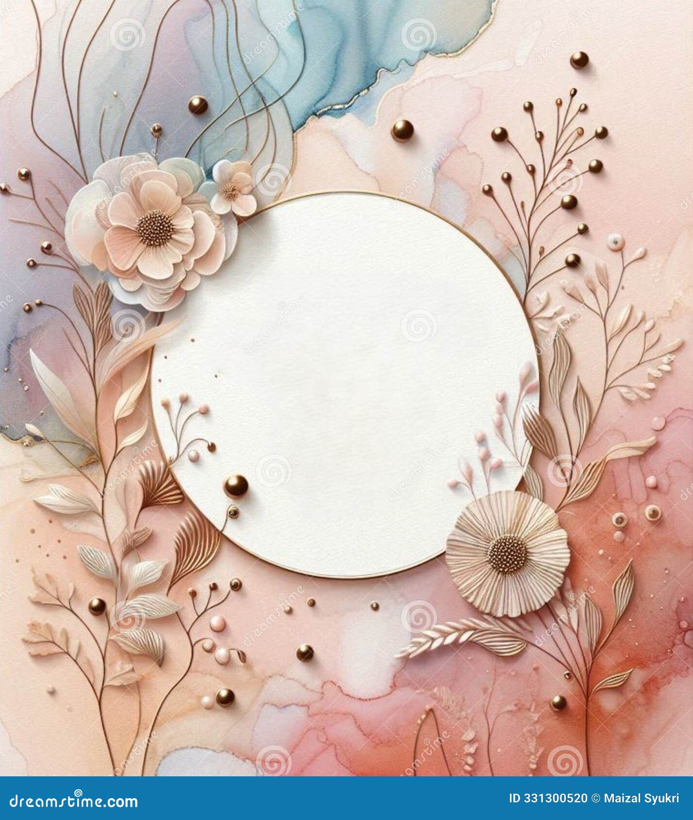 elegant floral invitation card  with pastel tones and gold accents