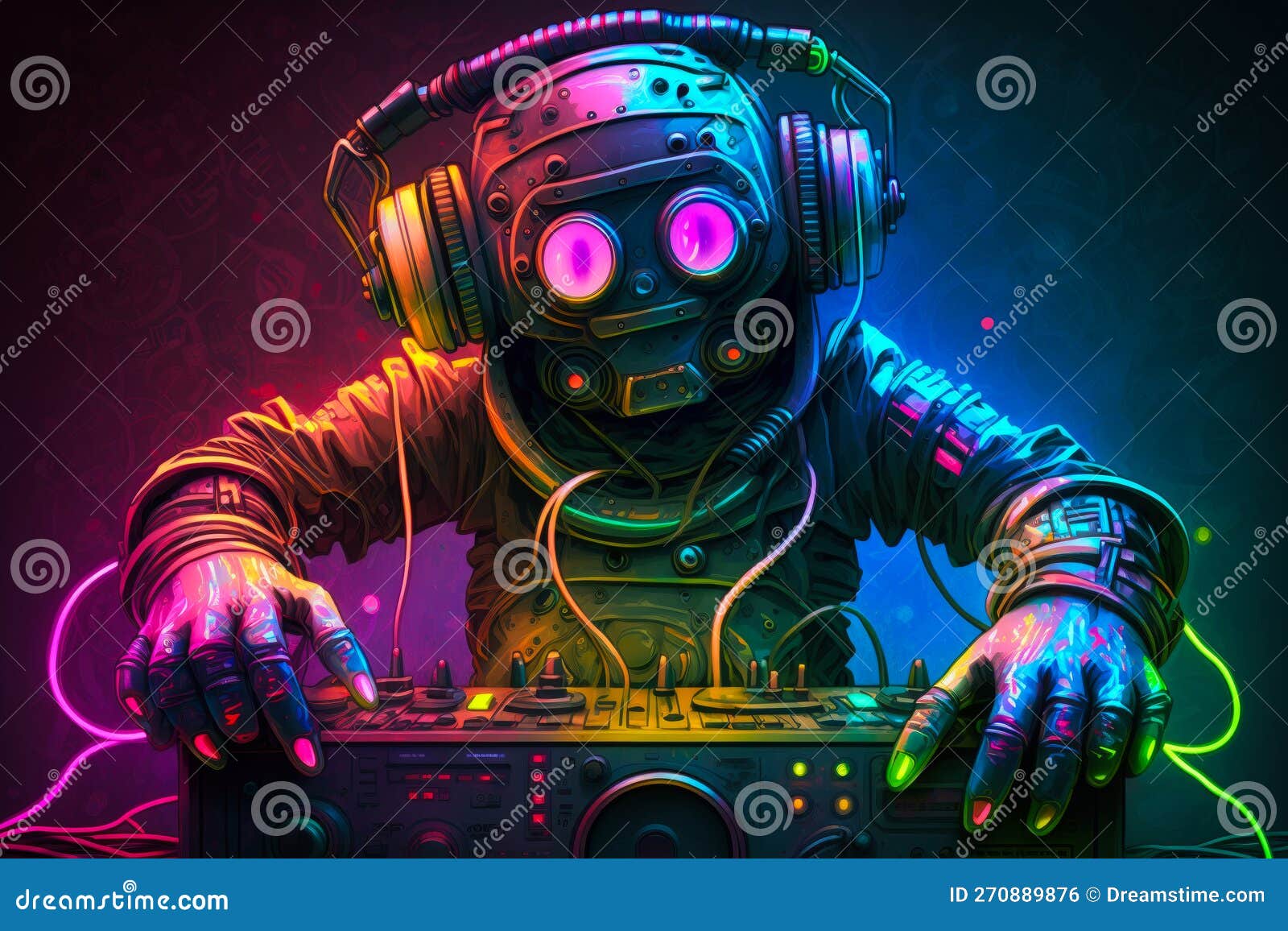An Image of Dj with Headphones and Neon Lights. Generative AI Stock Illustration Illustration