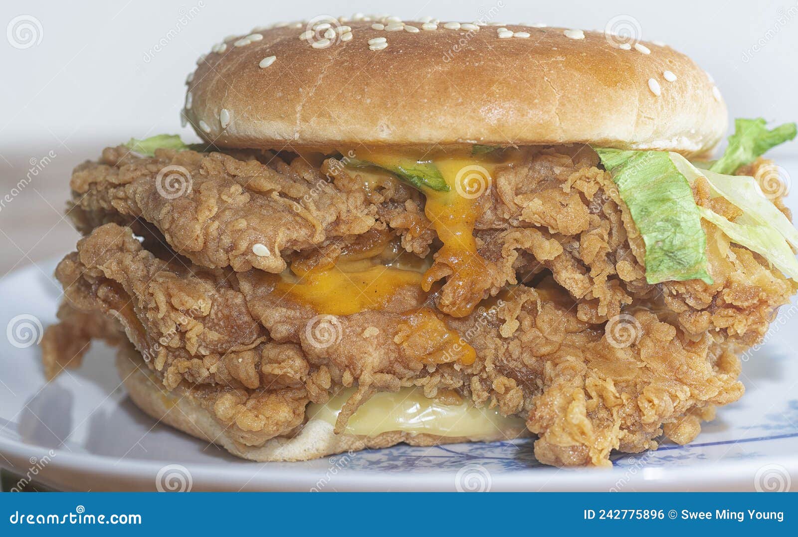 Double Layer Spicy Fried Chicken Burger Stock Photo Image of cheese