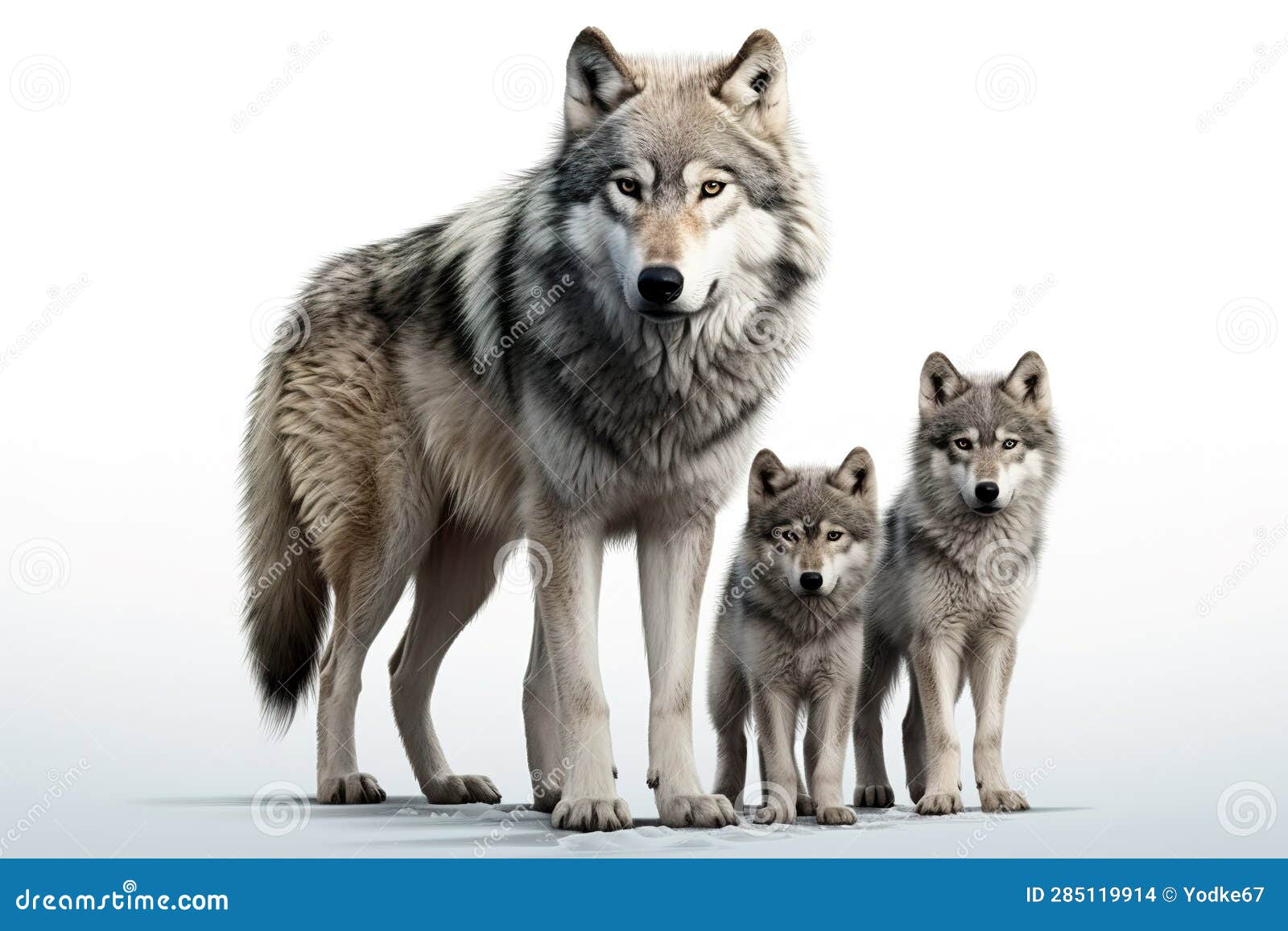 image of family group of wolfs on white background. wildlife animals. , generative ai