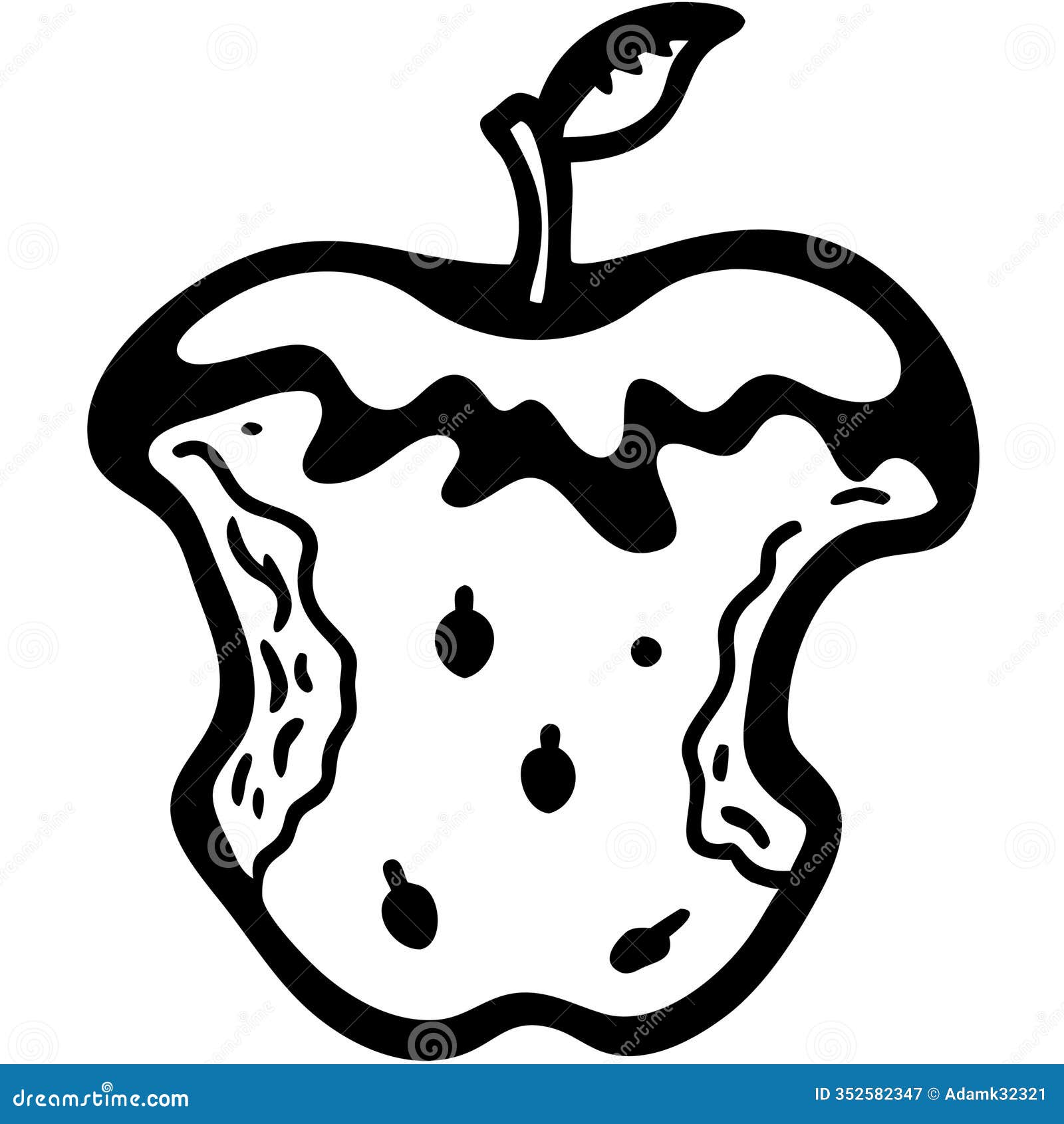 black outline  of apple core izing waste and consumption
