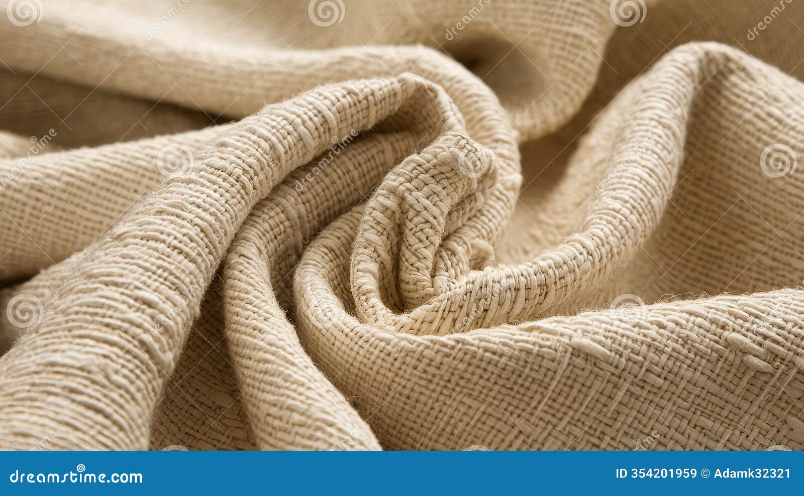 closeup of beige textured fabric with woven pattern and curved folds great for textile backgrounds