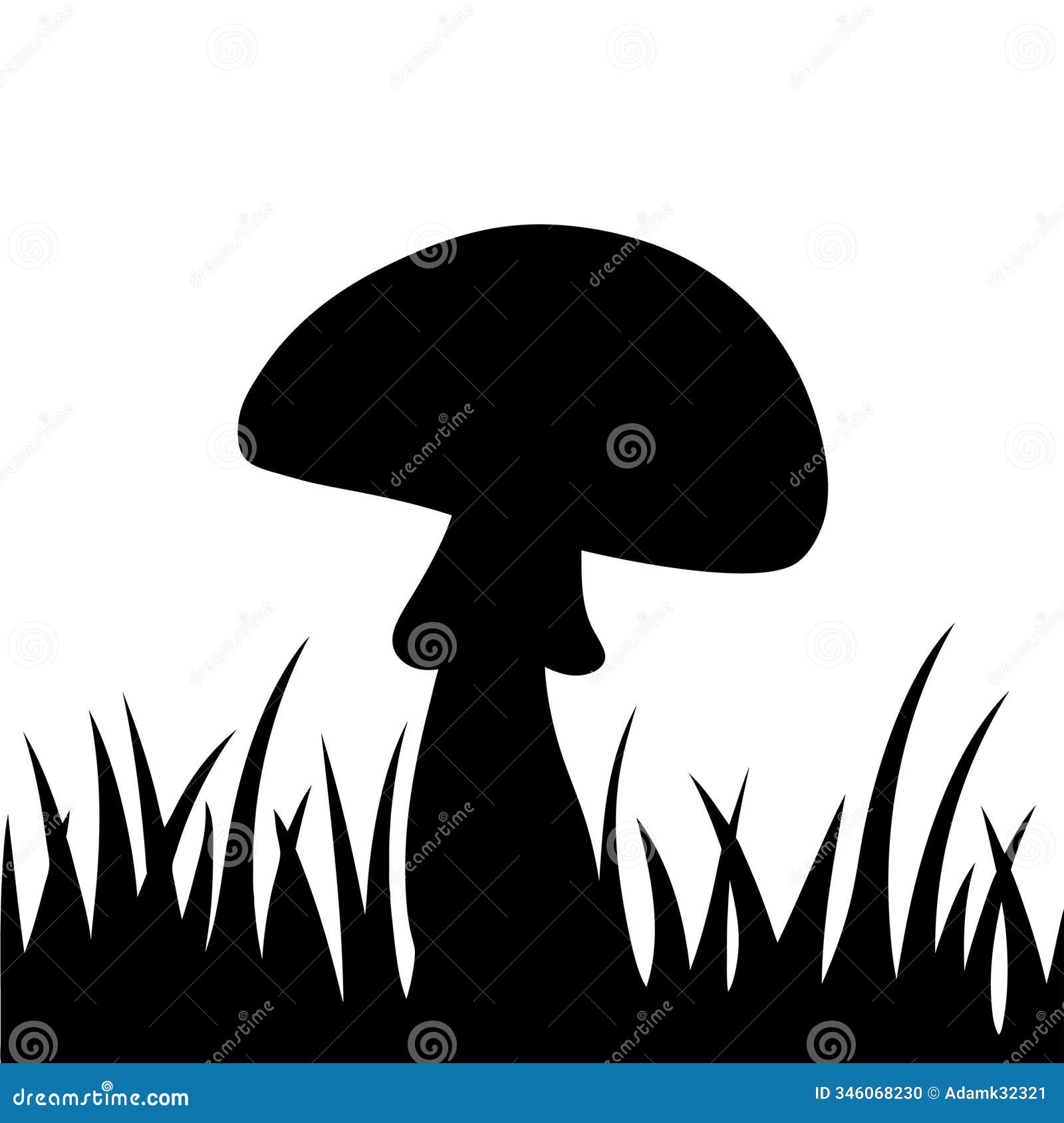 silhouette of mushroom in grass illustrating simplicity and nature