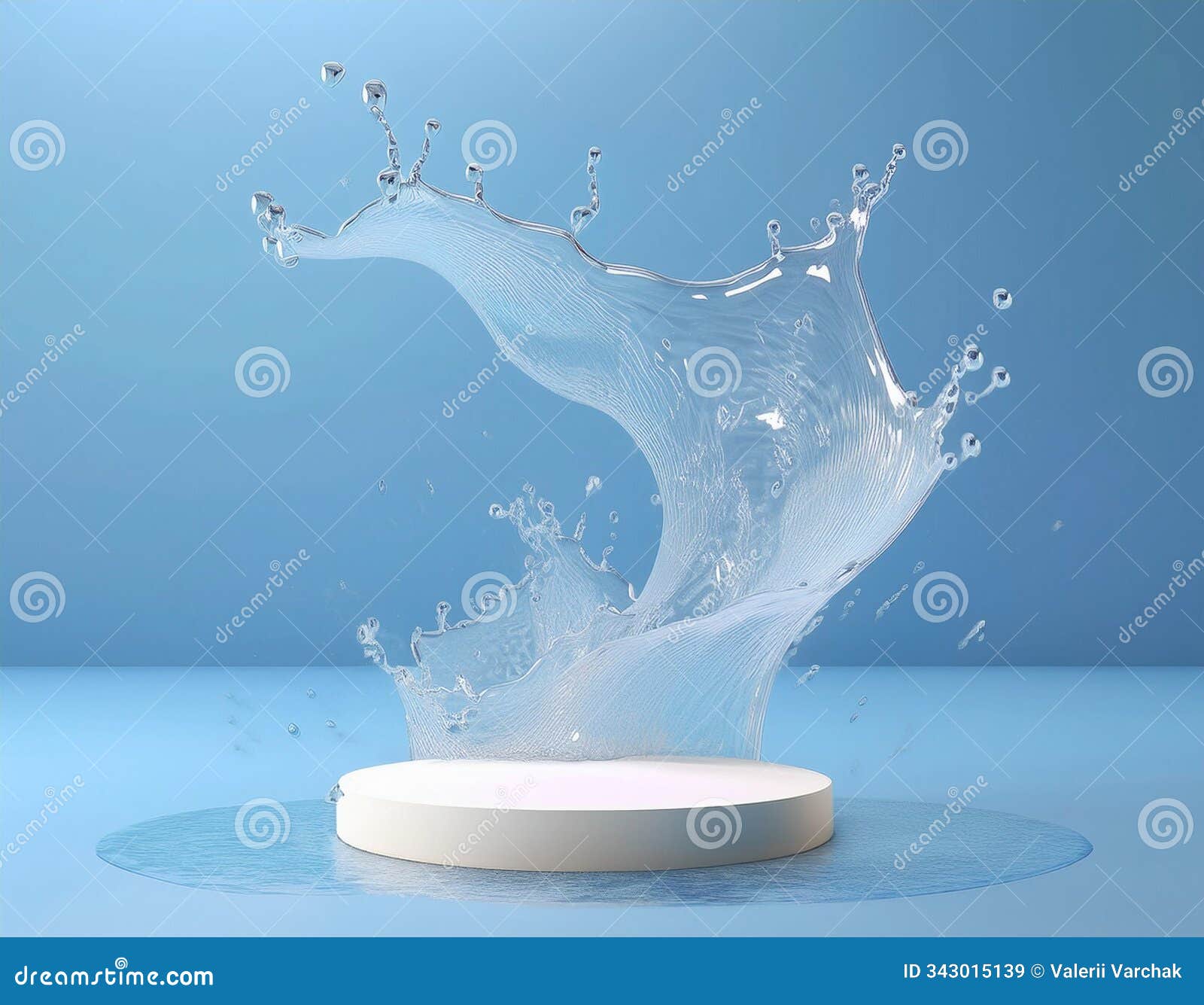 serene scene shelf for products surrounded by scattered water in 3d