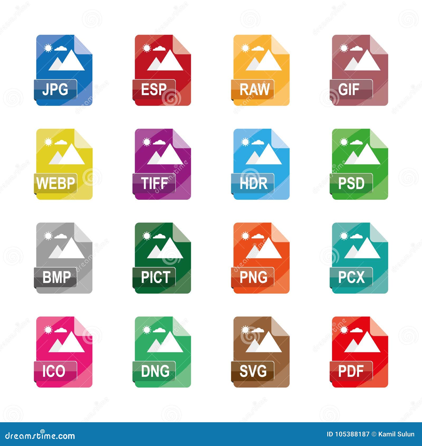 Extension Correspondant A Des Formats Dimages Image File Formats, File Extensions, Flat Colorful Vector Icons