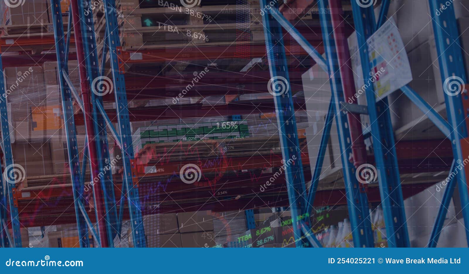 Image of Financial Data and Graphs Over Warehouse Stock Image Image