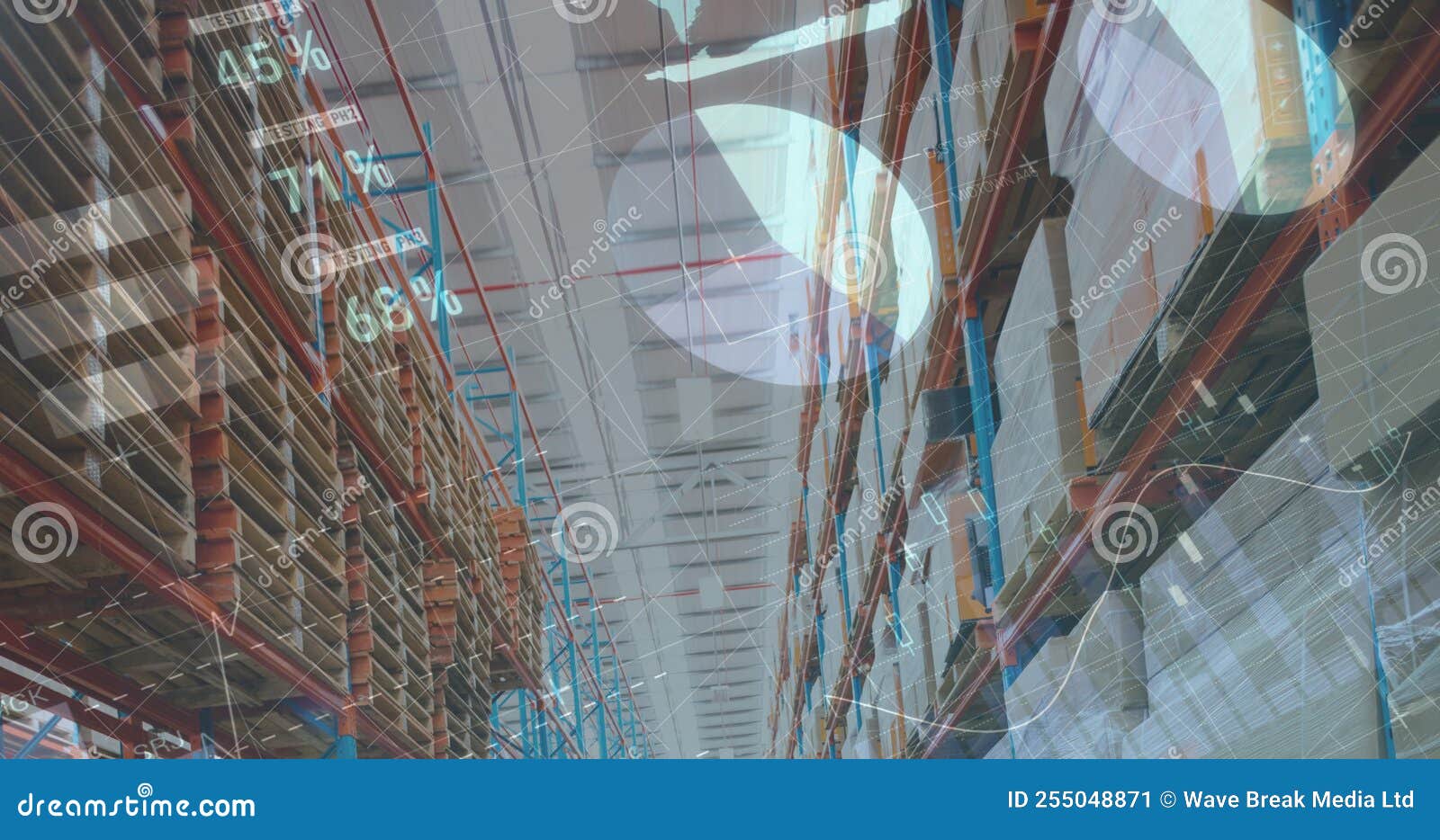 Image of Financial Data and Graphs Over Warehouse Stock Image Image