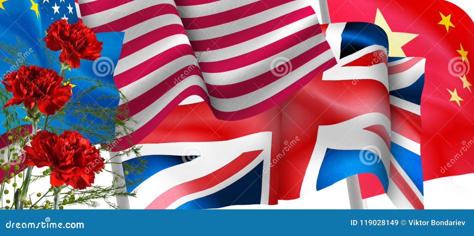 Image of Flags and Flowers Closeup Stock Image Image of country