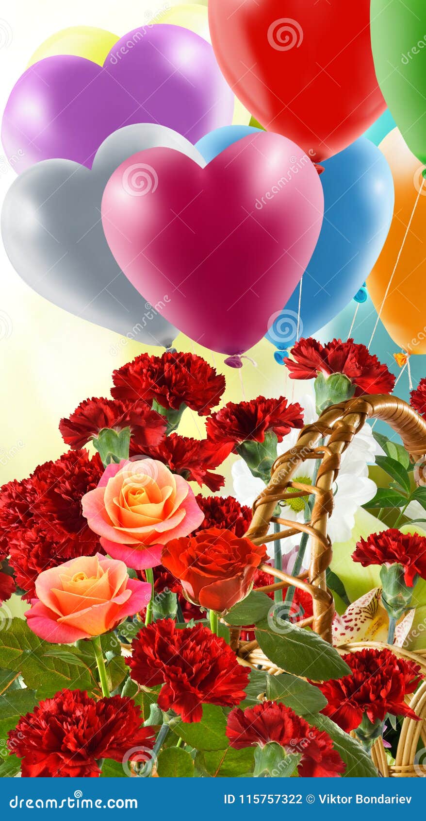 Image of Flowers and Balloons Closeup Stock Photo Image of card