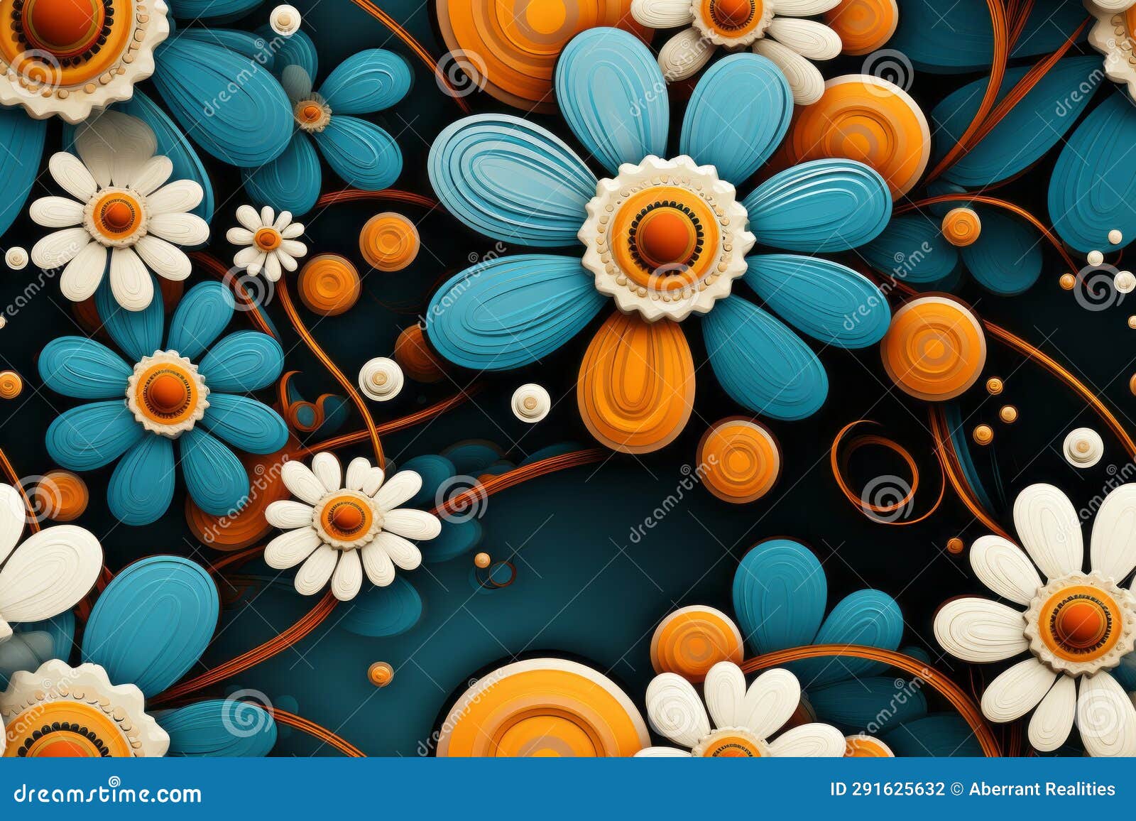 An Image of Flowers in Blue Orange and White Stock Illustration