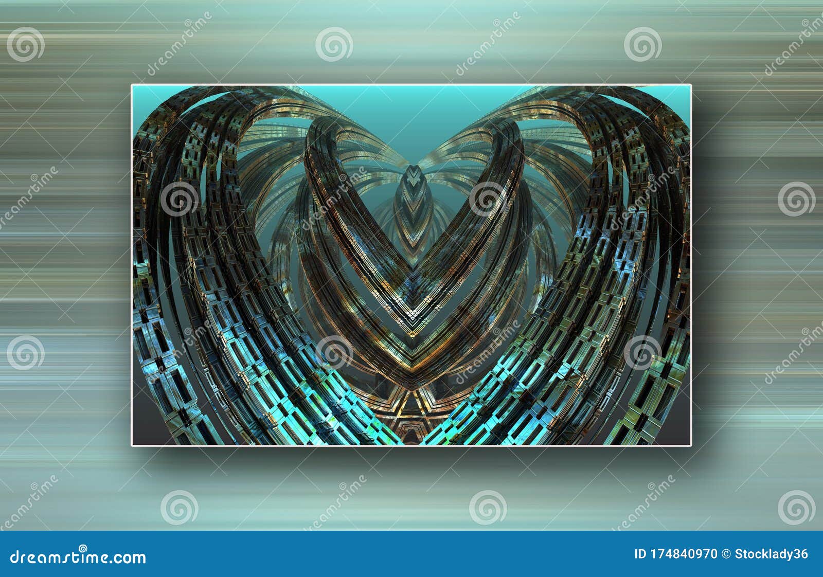 Image Gallery with 3D Fractal Render Elements Stock Illustration