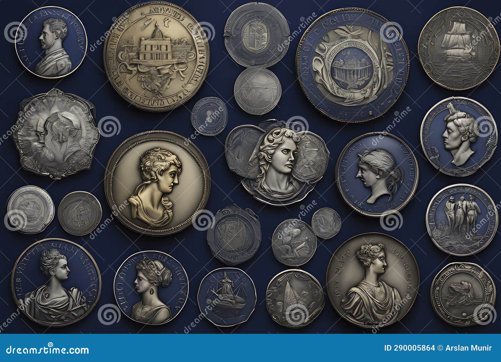 A Collection of Rare Antique Coins Stock Illustration Illustration of