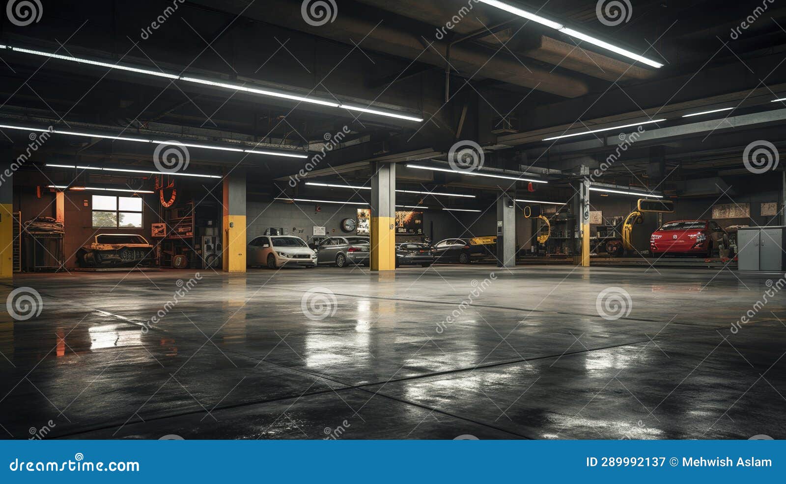 A Photo of a Car Rental Maintenance Garage Stock Illustration