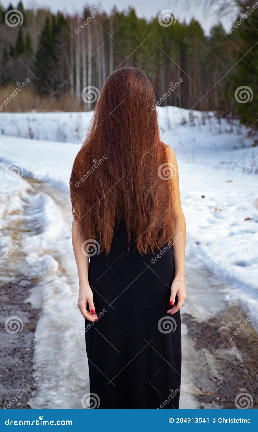 Image of a Girl Hidden Face Under Hair among Snow Stock Image ...