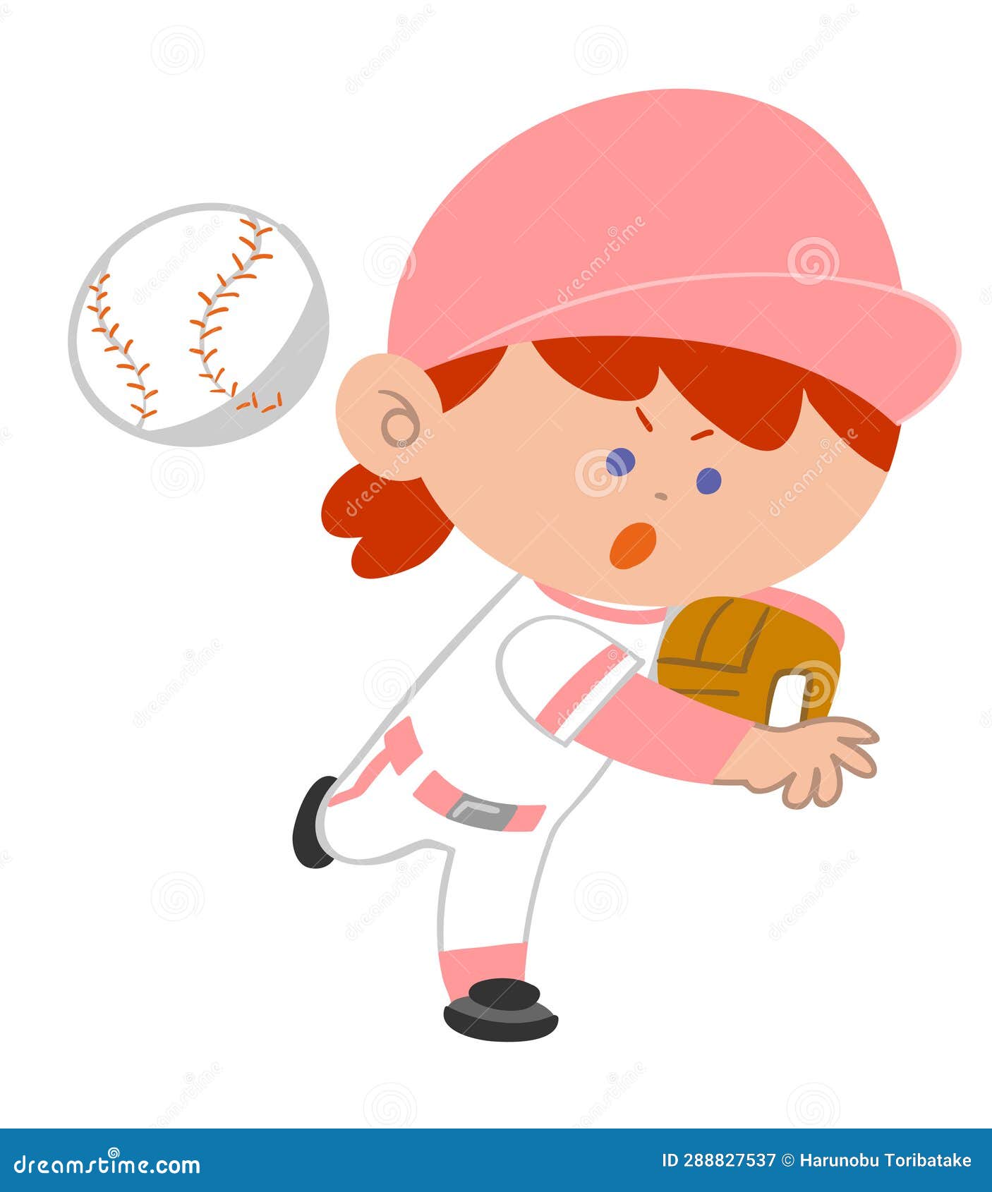 The Image of a Girl Playing Baseball Pitcher Stock Illustration