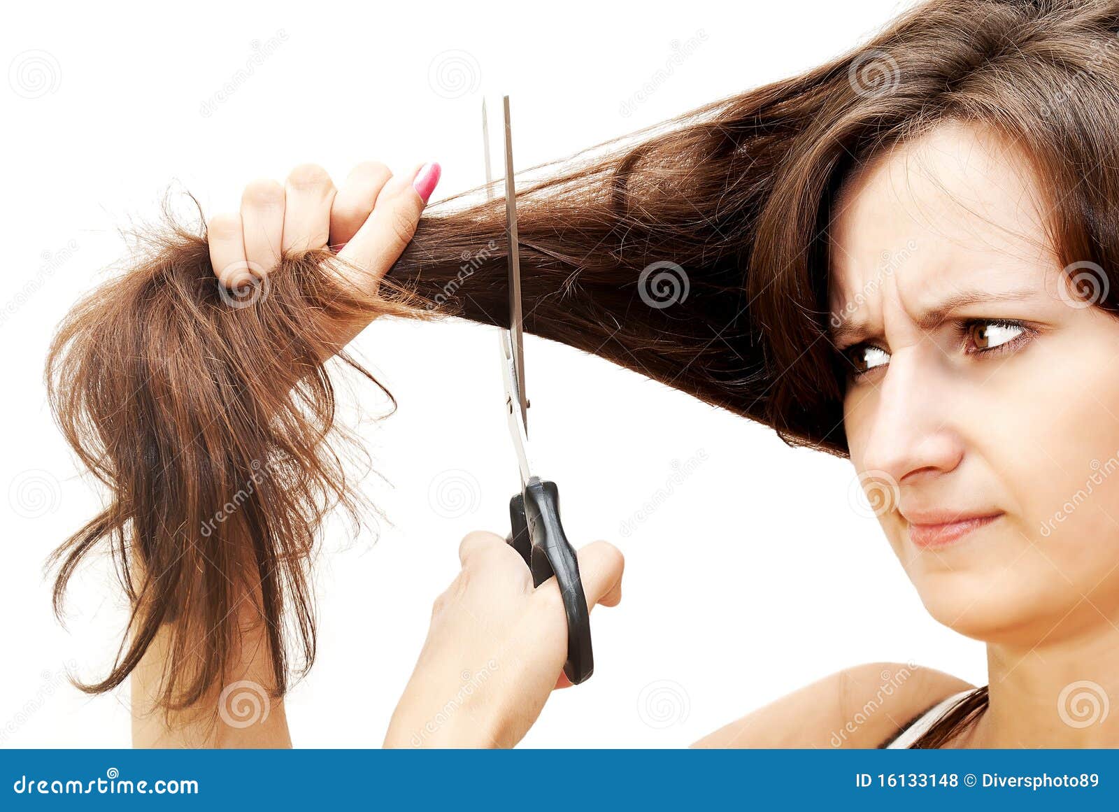 The Image Of A Girl Who Cuts Her Hair Stock Photo Image Of