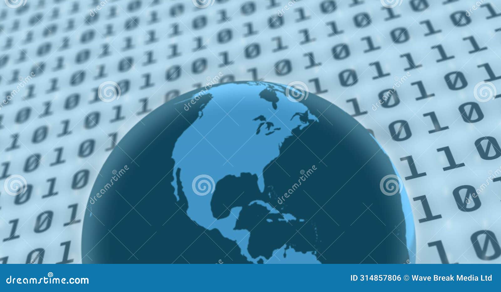 image of globe with computer and envelope icons over binary coding