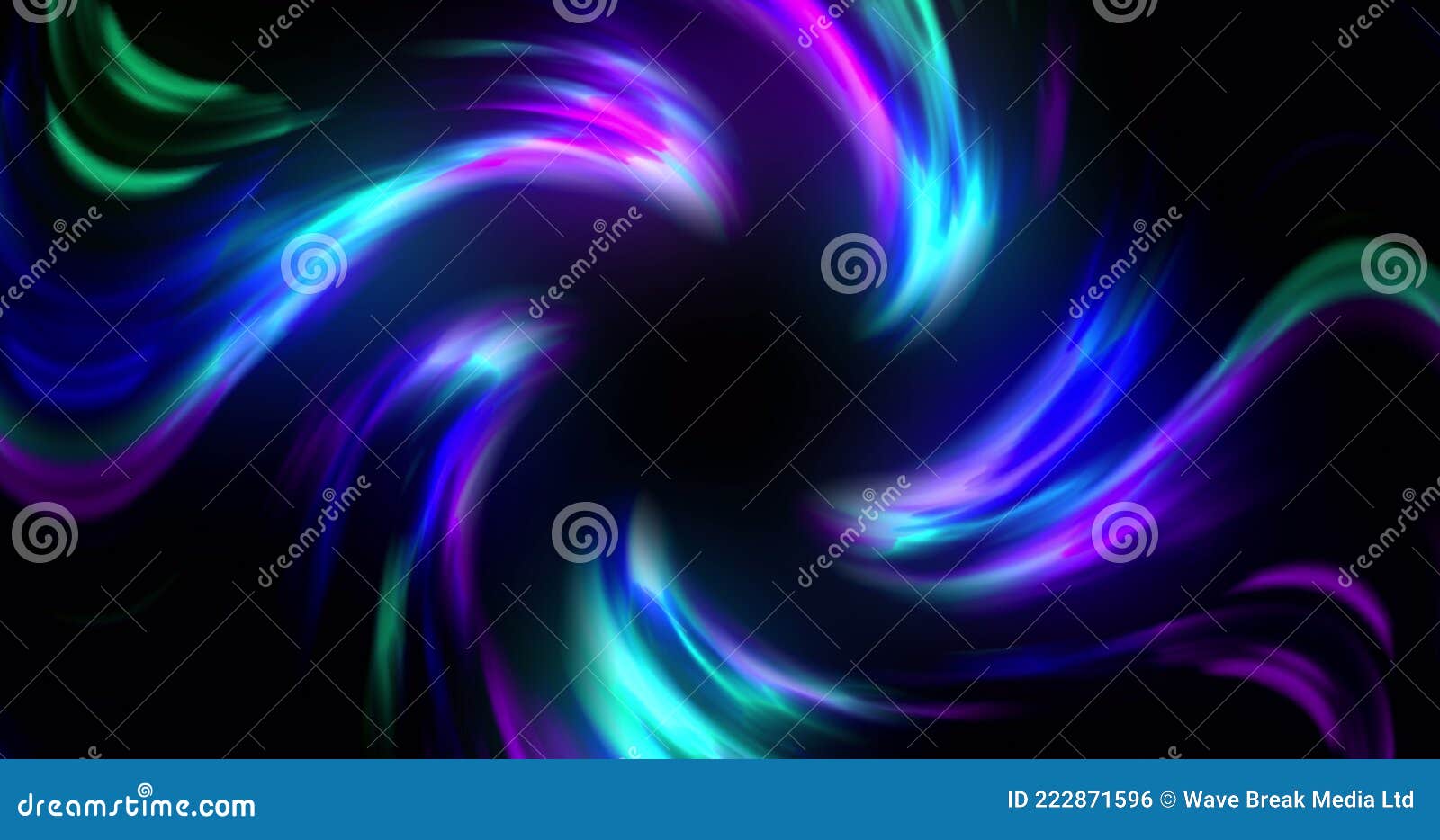 image of glowing blue and pink spiral of light rotating on black background
