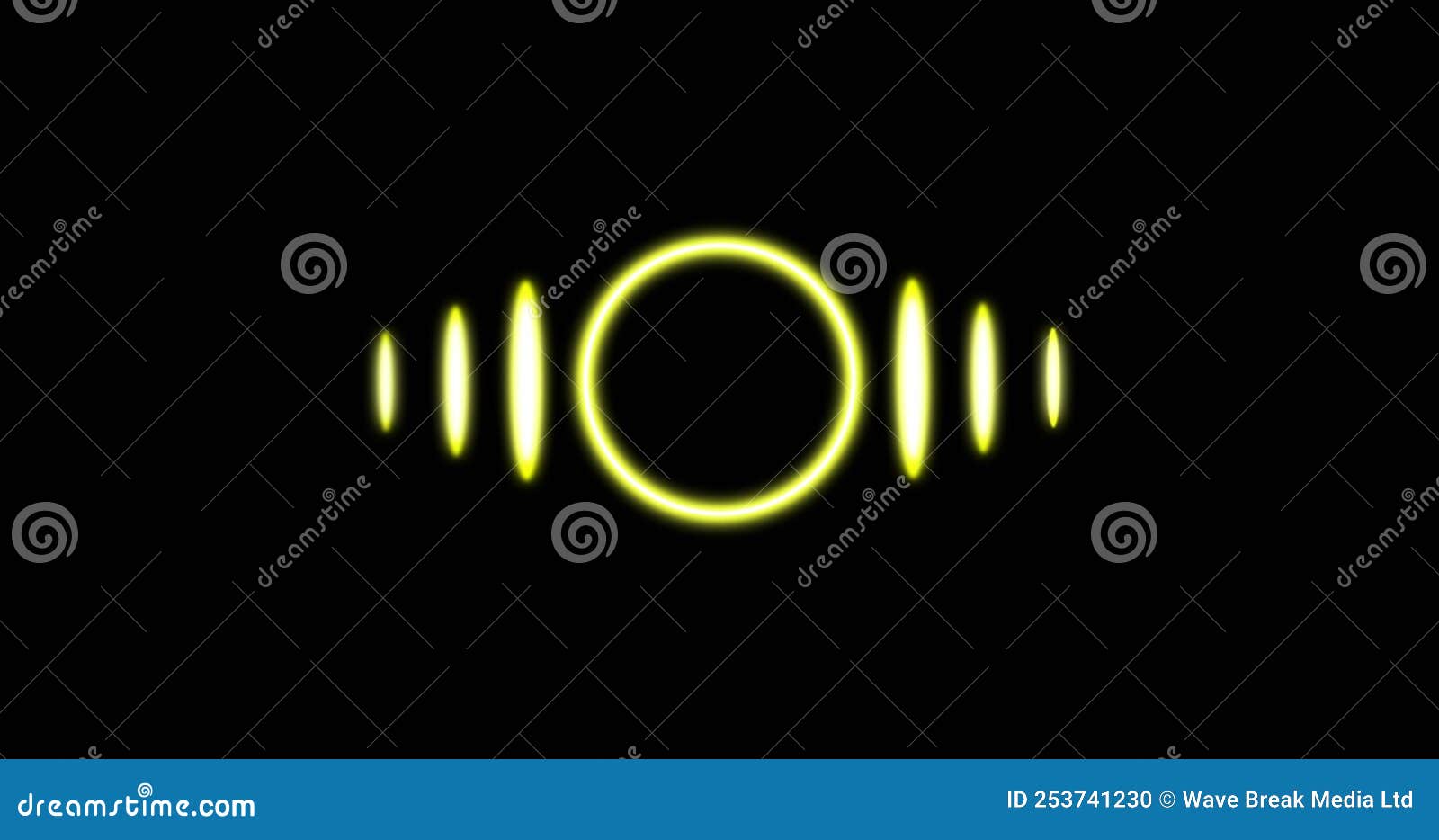Image of Glowing Yellow Circle with Lines Over Black Background Stock