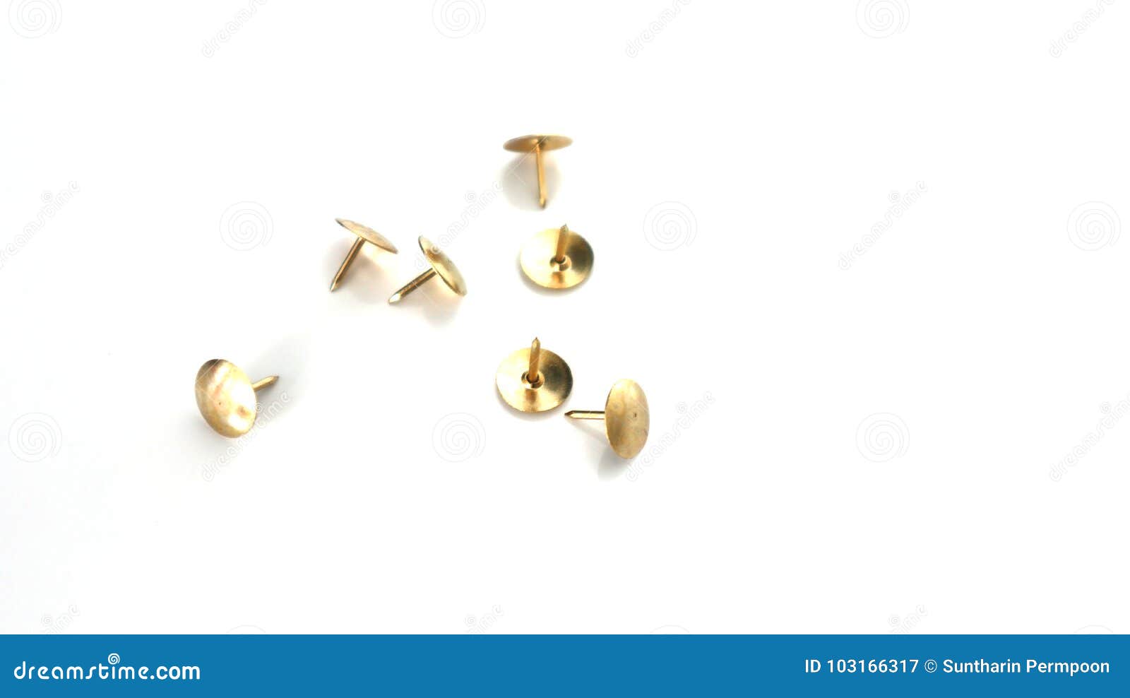 Gold Push Pins Isolated on White Background Stock Image - Image of ...