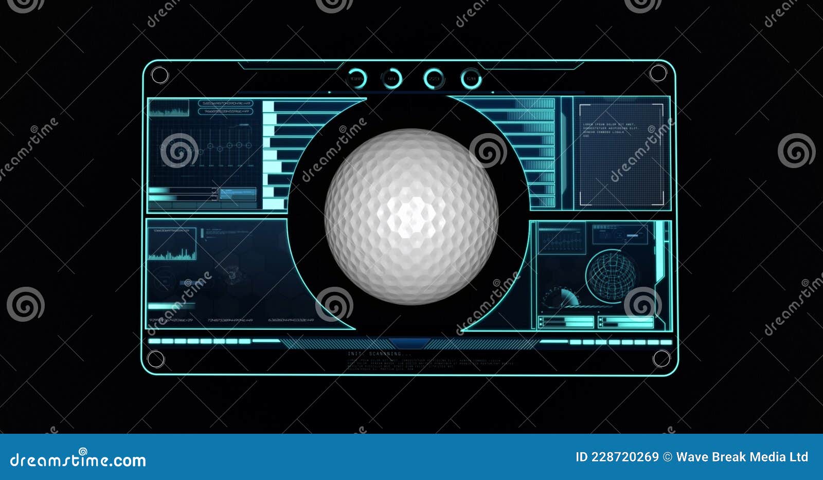 Image of Golf Ball with Data Processing on Screen Stock Illustration