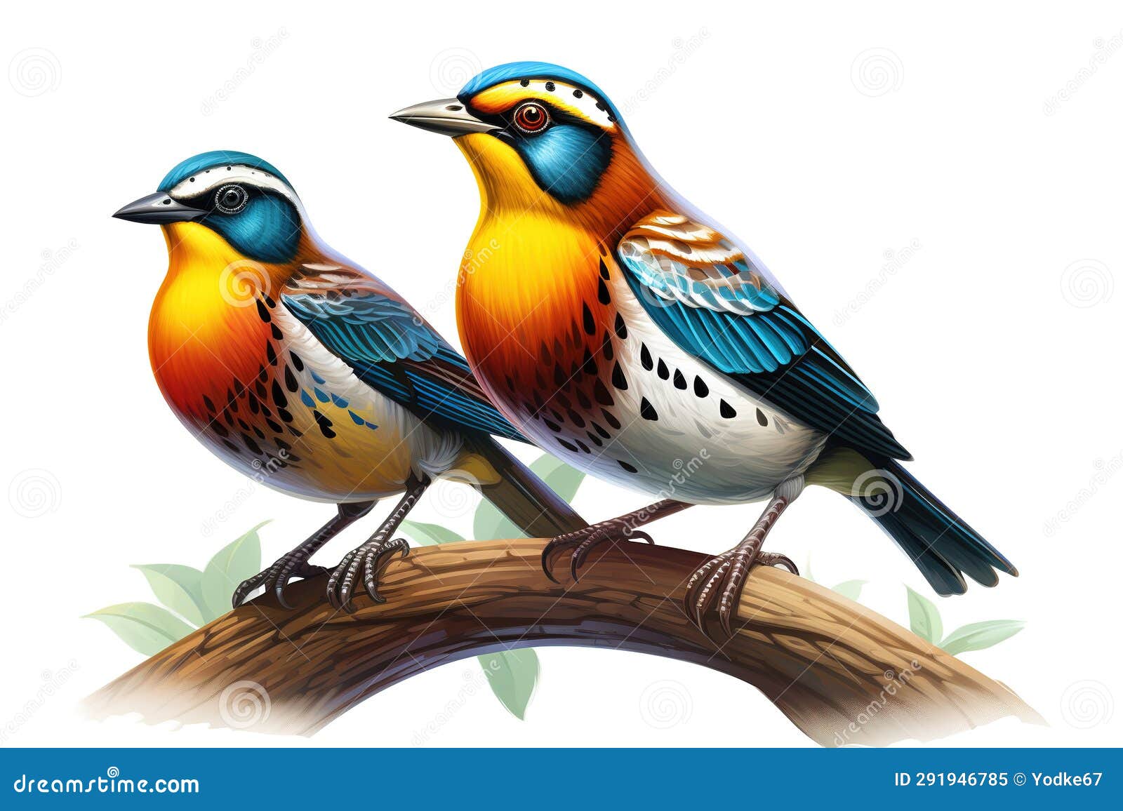 image of group of malayan banded pitta on a branch on a white background. birds. animals. , generative ai